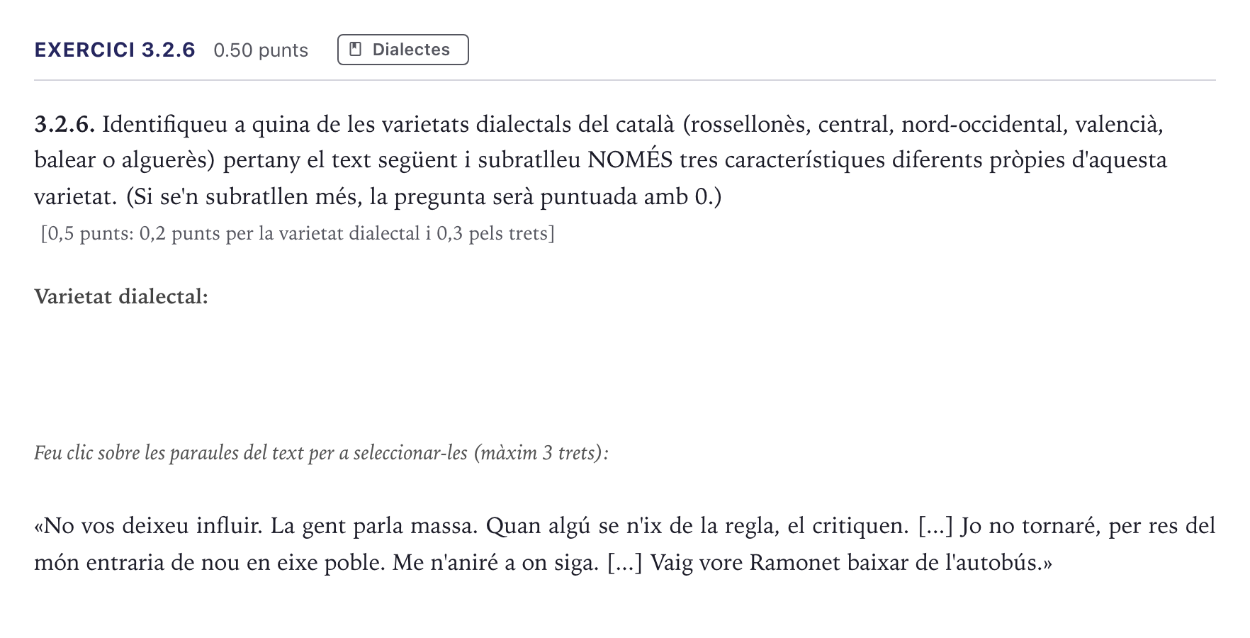 Enunciado: Ejercicio 3.2.6 · Lengua Catalana y Literatura II Selectividad Cataluña Serie 2 2026
