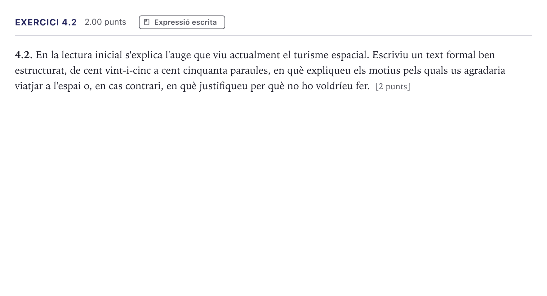 Enunciado: Ejercicio 4.2 · Lengua Catalana y Literatura II Selectividad Cataluña Serie 2 2026