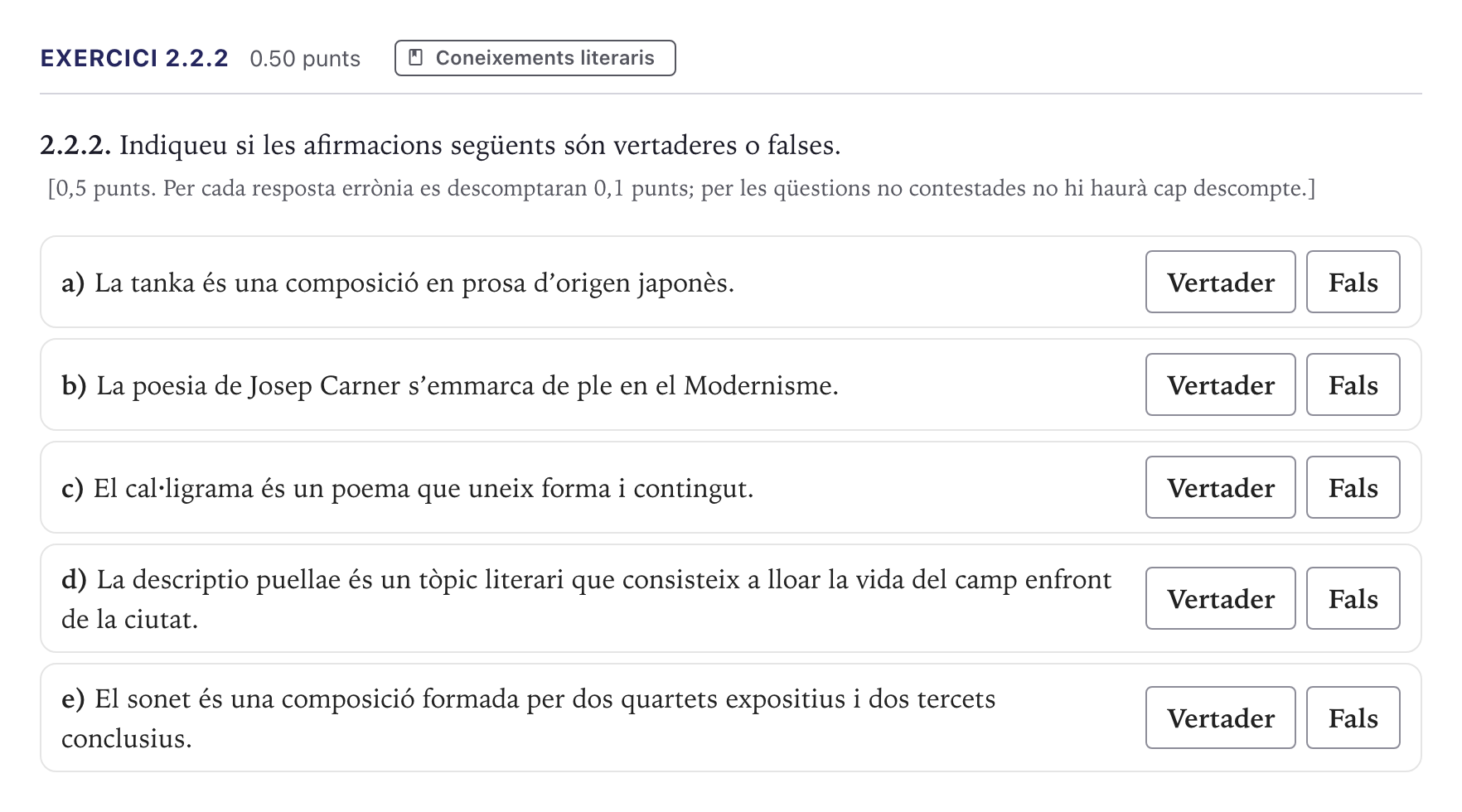 Enunciado: Ejercicio 2.2.2 · Lengua Catalana y Literatura II Selectividad Cataluña Serie 5 2026