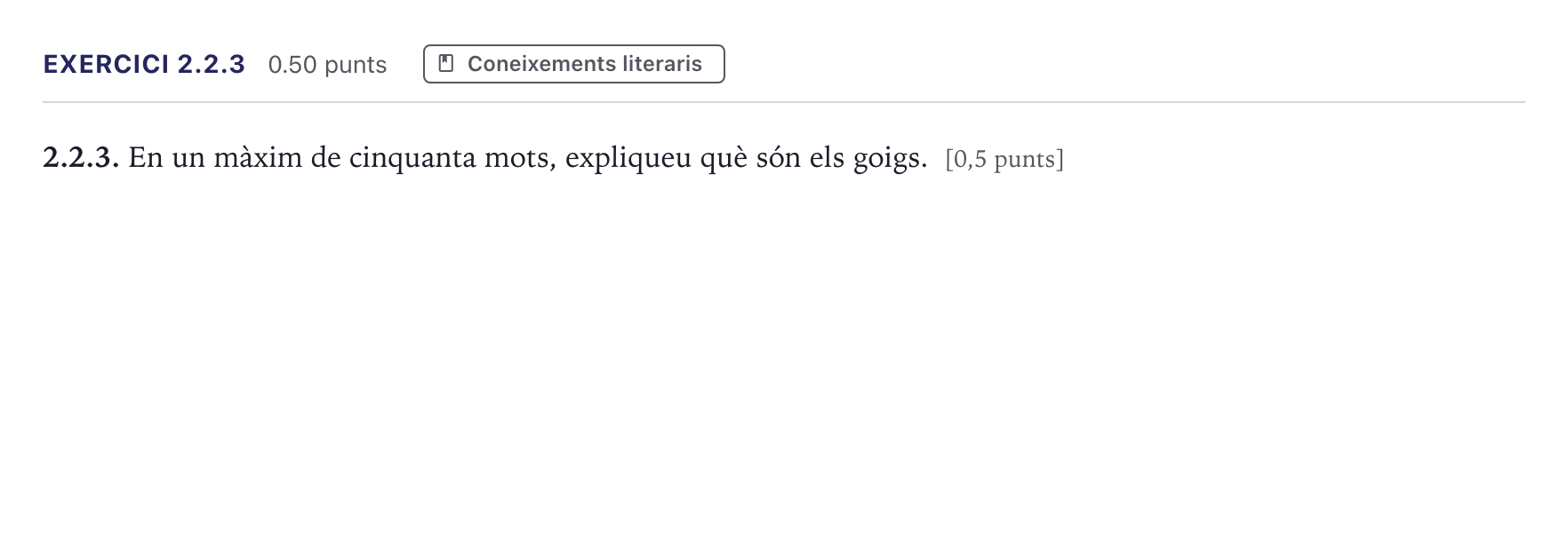 Enunciado: Ejercicio 2.2.3 · Lengua Catalana y Literatura II Selectividad Cataluña Serie 5 2026