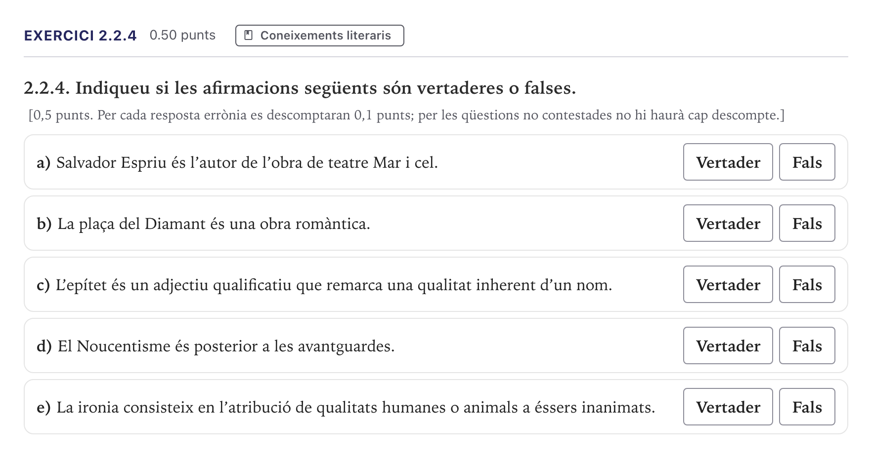 Enunciado: Ejercicio 2.2.4 · Lengua Catalana y Literatura II Selectividad Cataluña Serie 5 2026