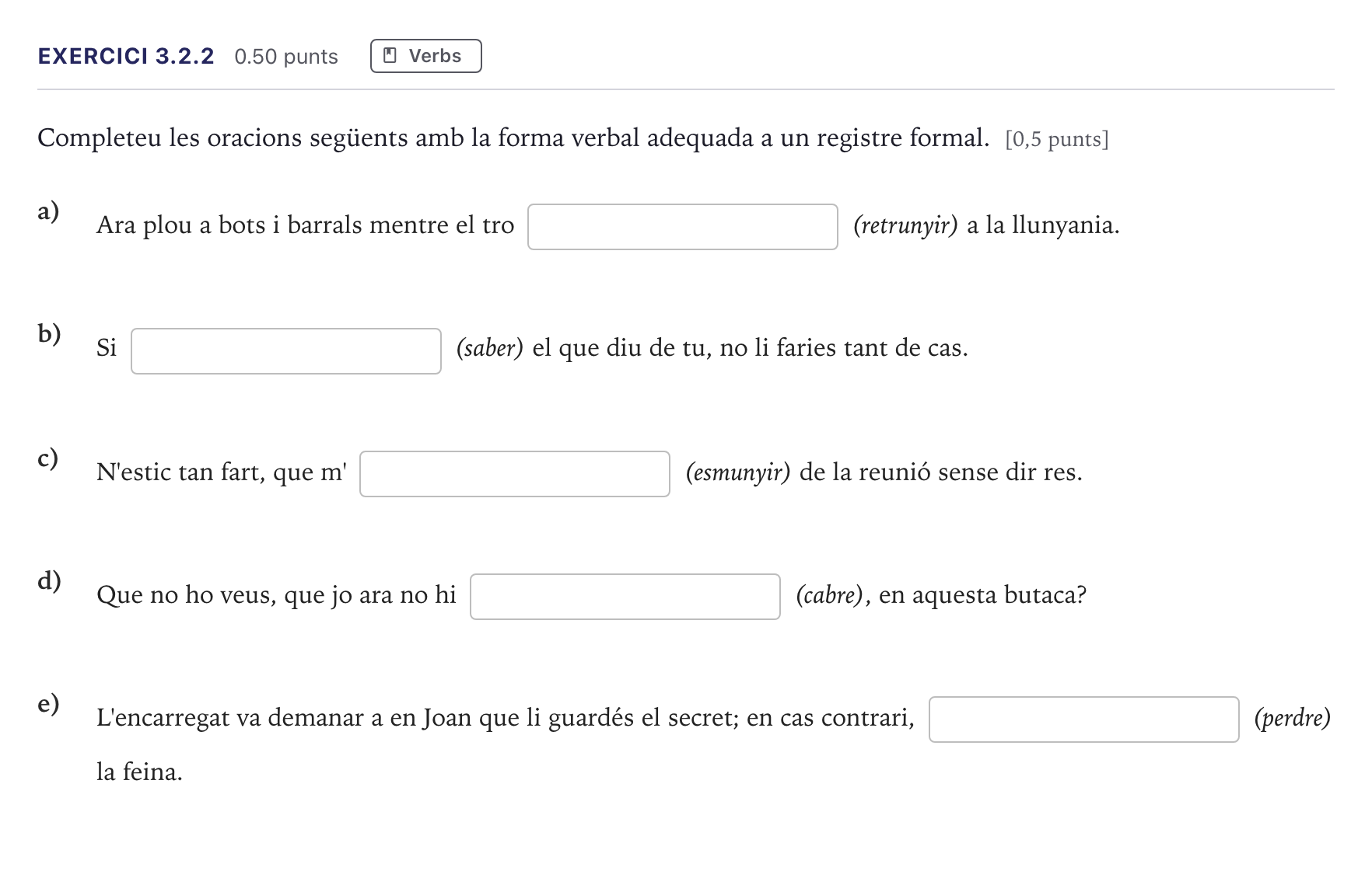 Enunciado: Ejercicio 3.2.2 · Lengua Catalana y Literatura II Selectividad Cataluña Serie 5 2026