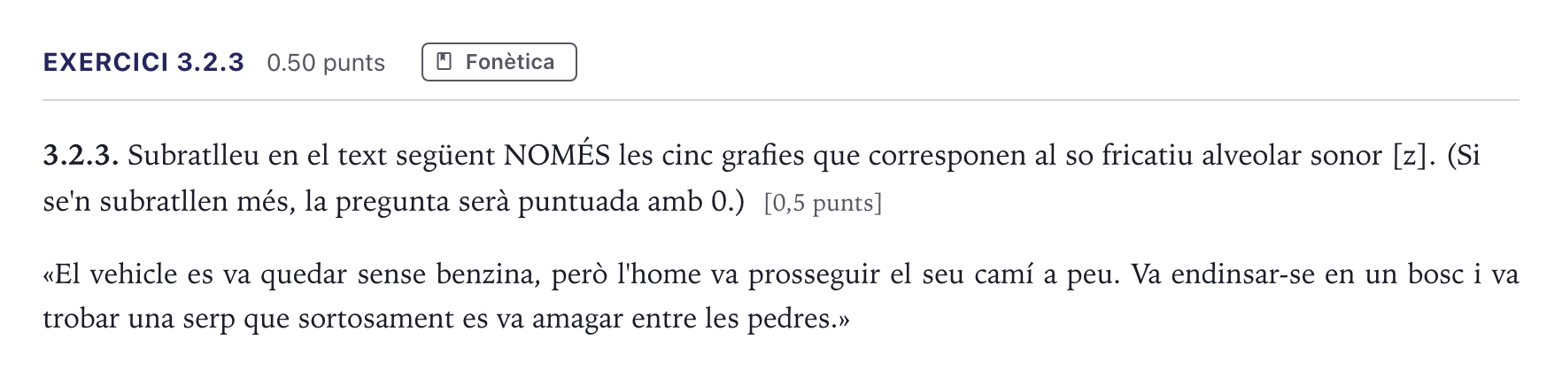Enunciado: Ejercicio 3.2.3 · Lengua Catalana y Literatura II Selectividad Cataluña Serie 5 2026