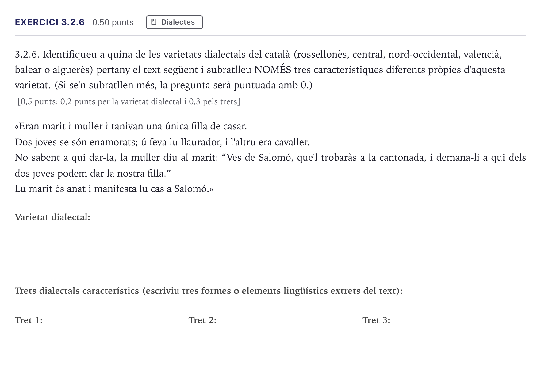 Enunciado: Ejercicio 3.2.6 · Lengua Catalana y Literatura II Selectividad Cataluña Serie 5 2026