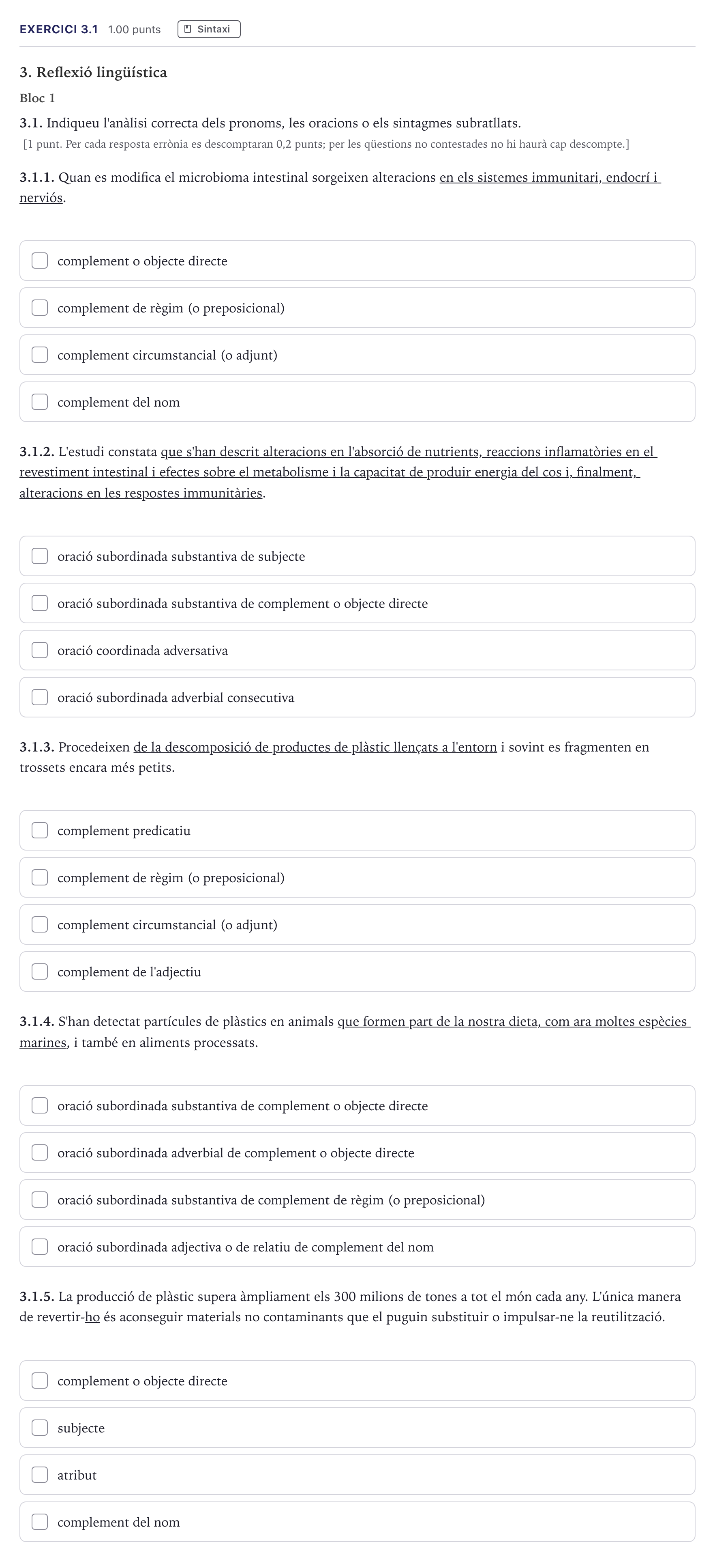 Enunciado: Ejercicio 3.1 · Lengua Catalana y Literatura II Selectividad Cataluña Serie 1 2026