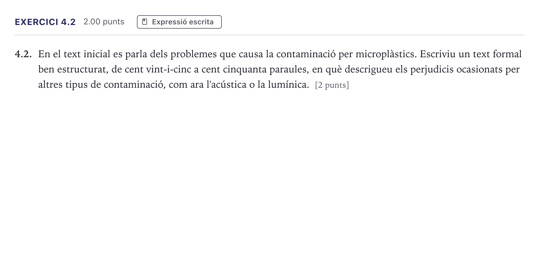 Enunciado: Ejercicio 4.2 · Lengua Catalana y Literatura II Selectividad Cataluña Serie 1 2026