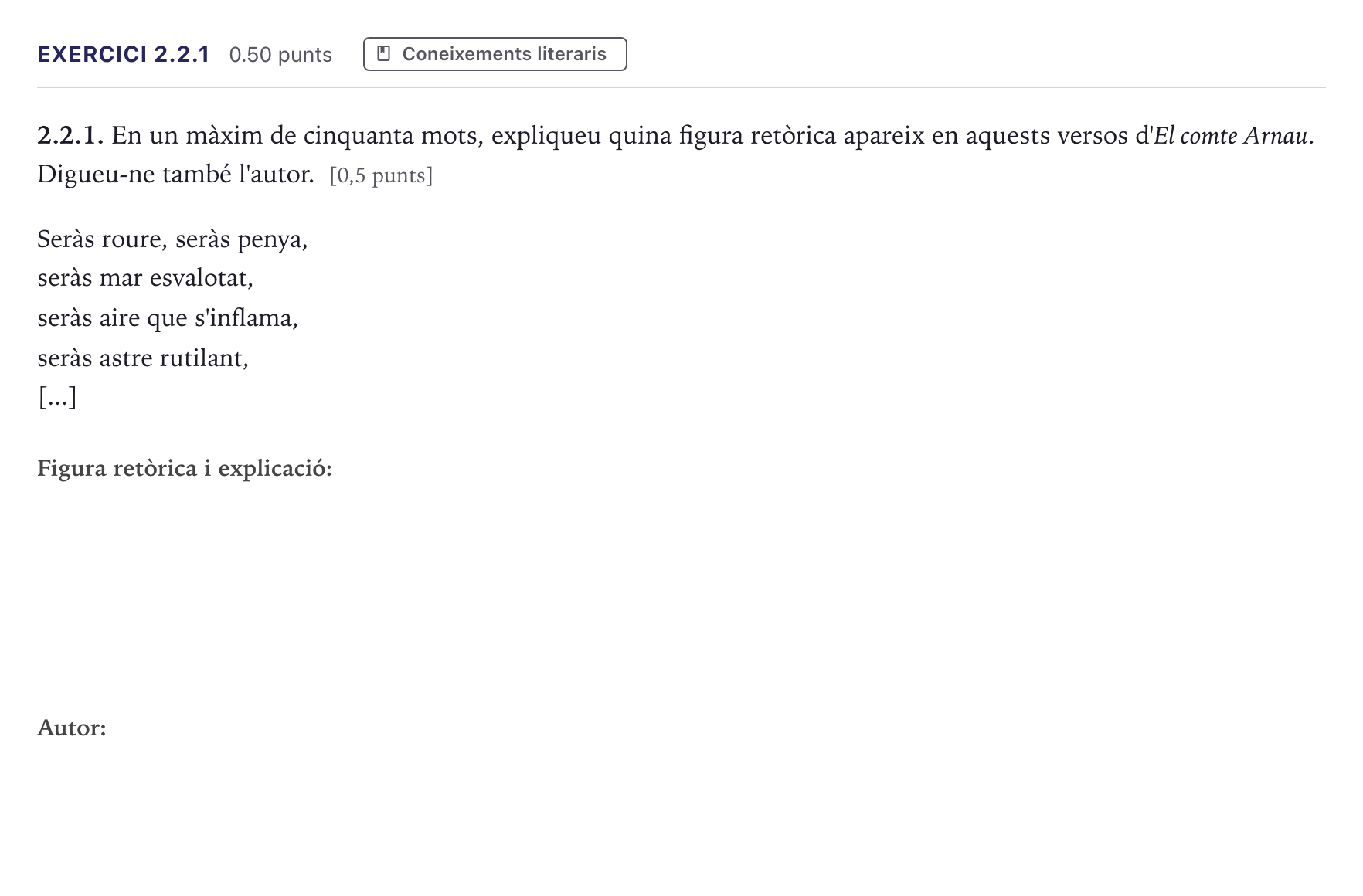 Enunciado: Ejercicio 2.2.1 · Lengua Catalana y Literatura II Selectividad Cataluña Serie 1 2026