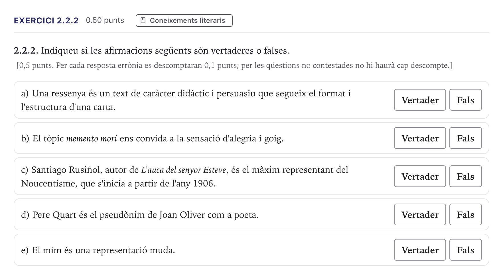 Enunciado: Ejercicio 2.2.2 · Lengua Catalana y Literatura II Selectividad Cataluña Serie 1 2026