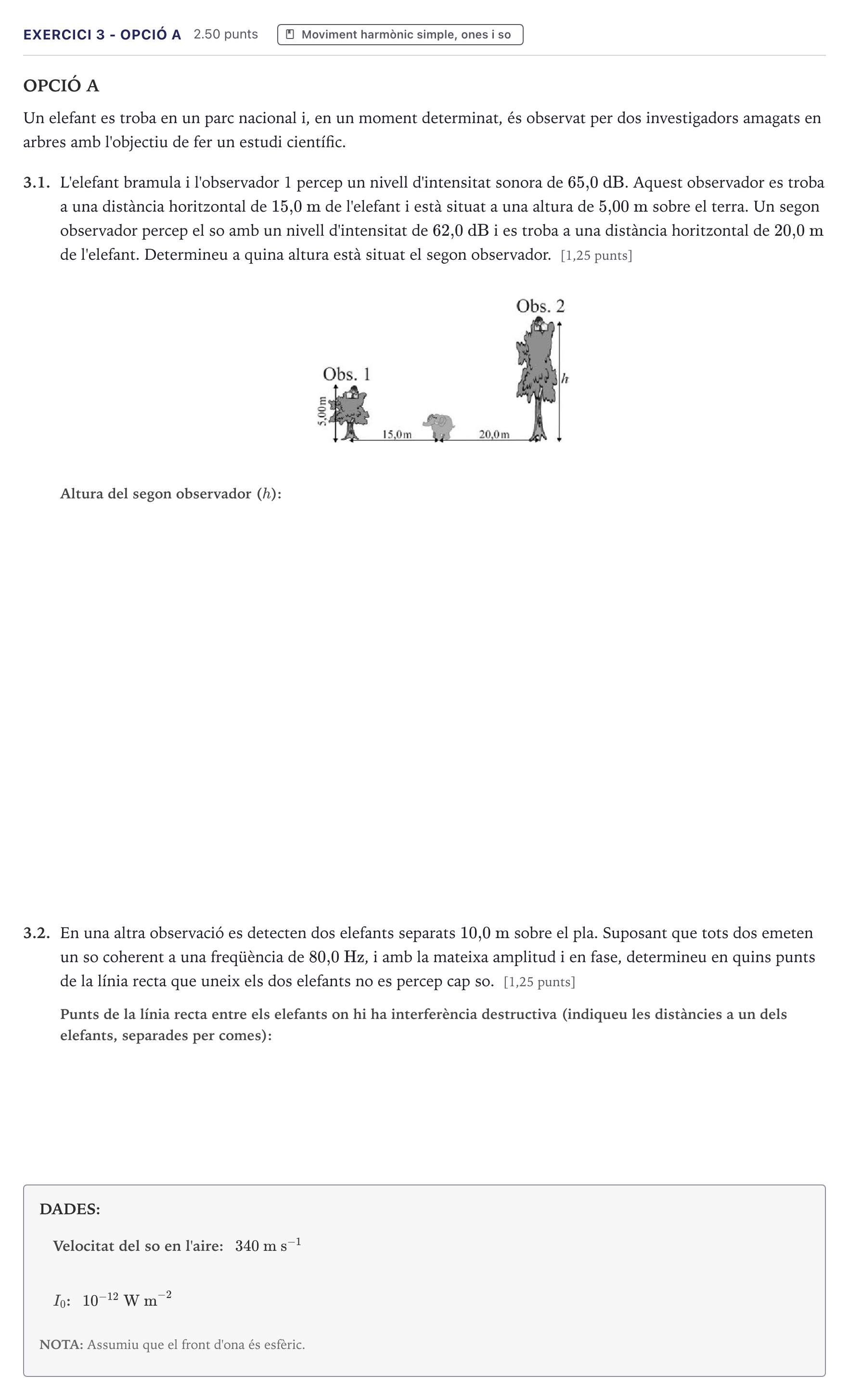 Enunciado: Exercici 3 - Opció A · Física Selectividad Cataluña Setembre Serie 2 2026