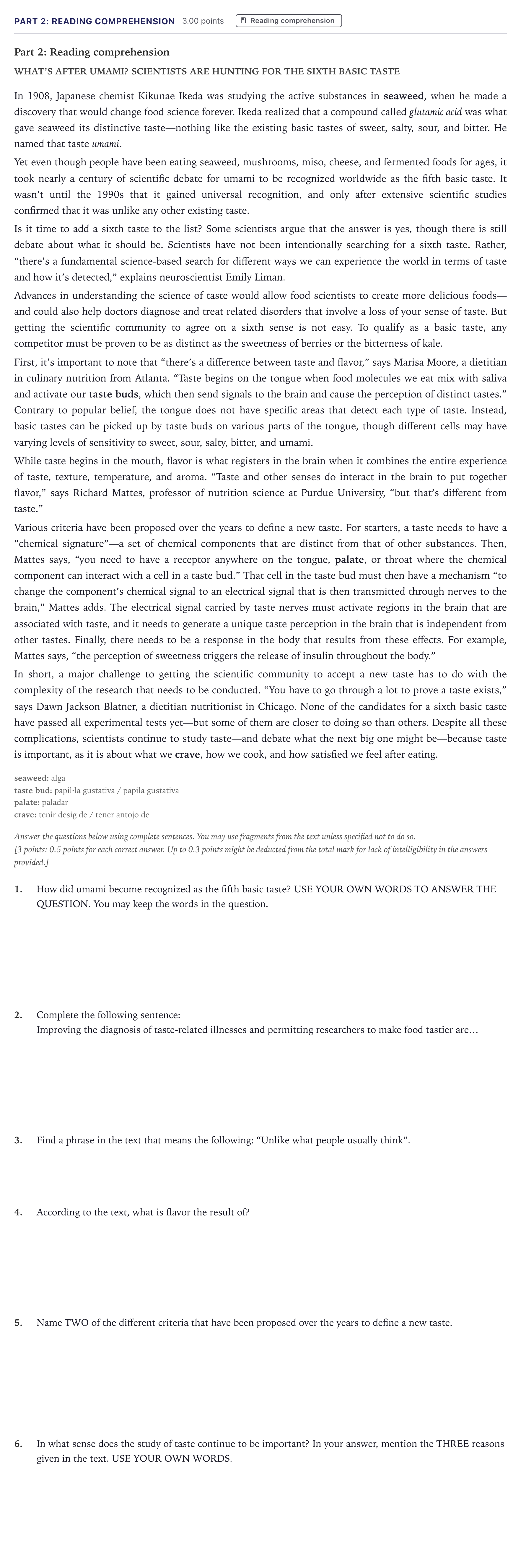 Enunciado: Part 2: Reading comprehension · Inglés Selectividad Cataluña Juny Serie 1 2026