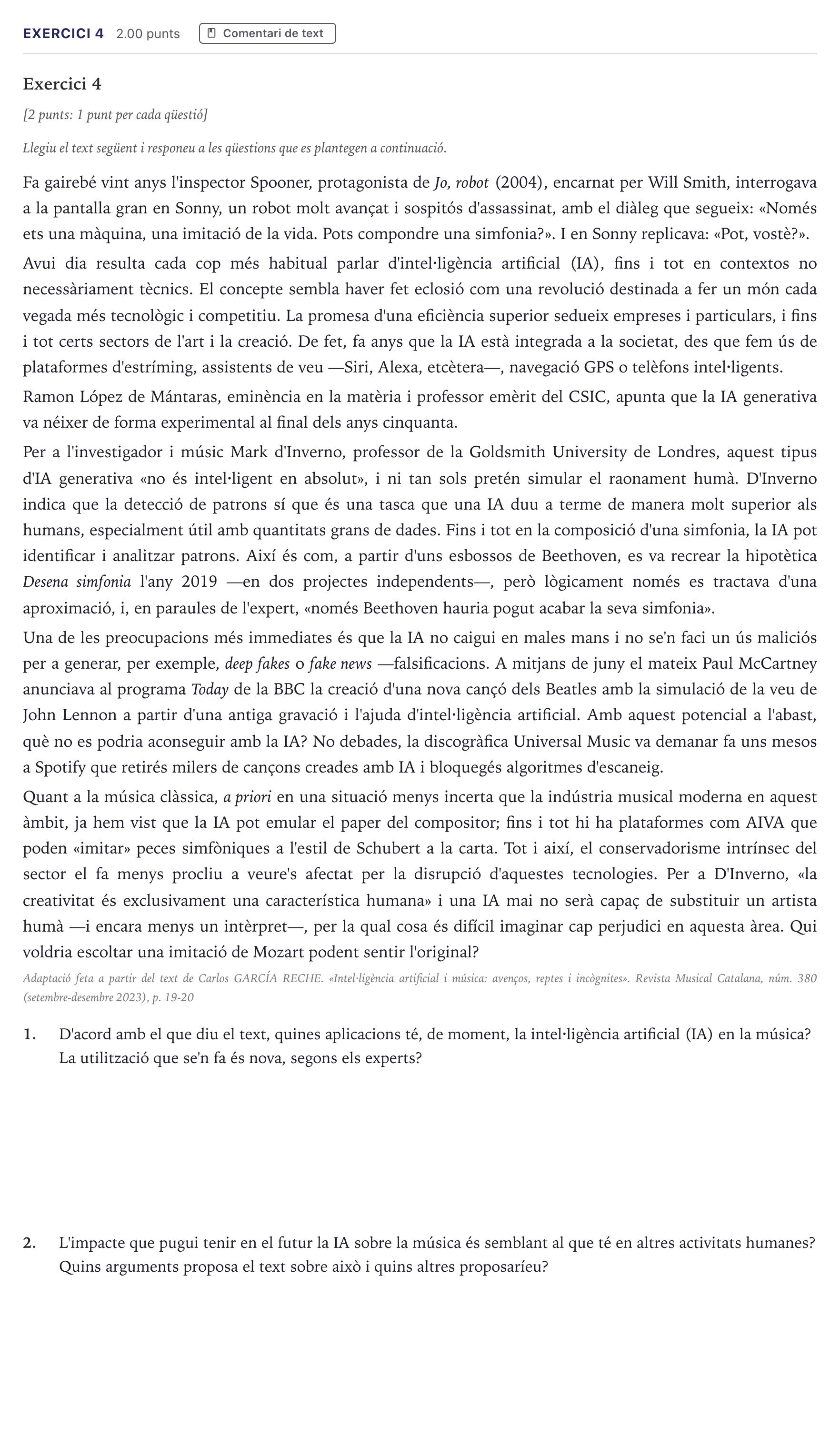 Enunciado: Exercici 4 · Análisis Musical Selectividad Cataluña Juny Serie 5 2026
