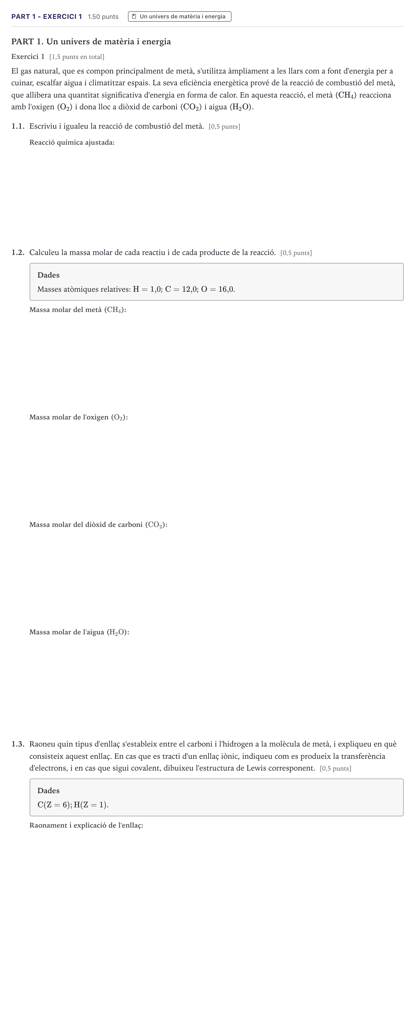 Enunciado: Part 1 - Exercici 1 · Ciencias Generales Selectividad Cataluña Setembre Serie 2 2026