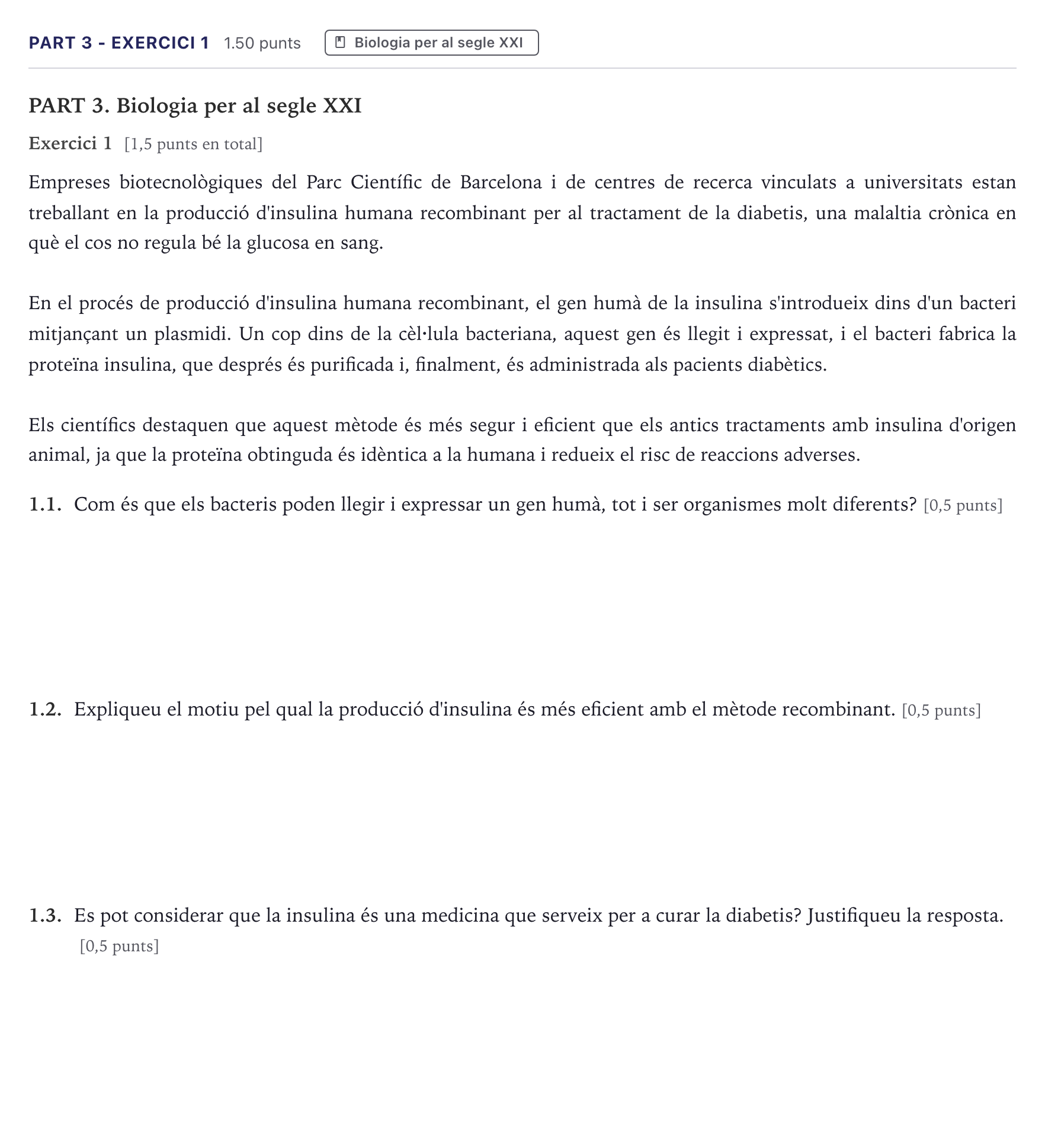Enunciado: Part 3 - Exercici 1 · Ciencias Generales Selectividad Cataluña Juny Serie 1 2026