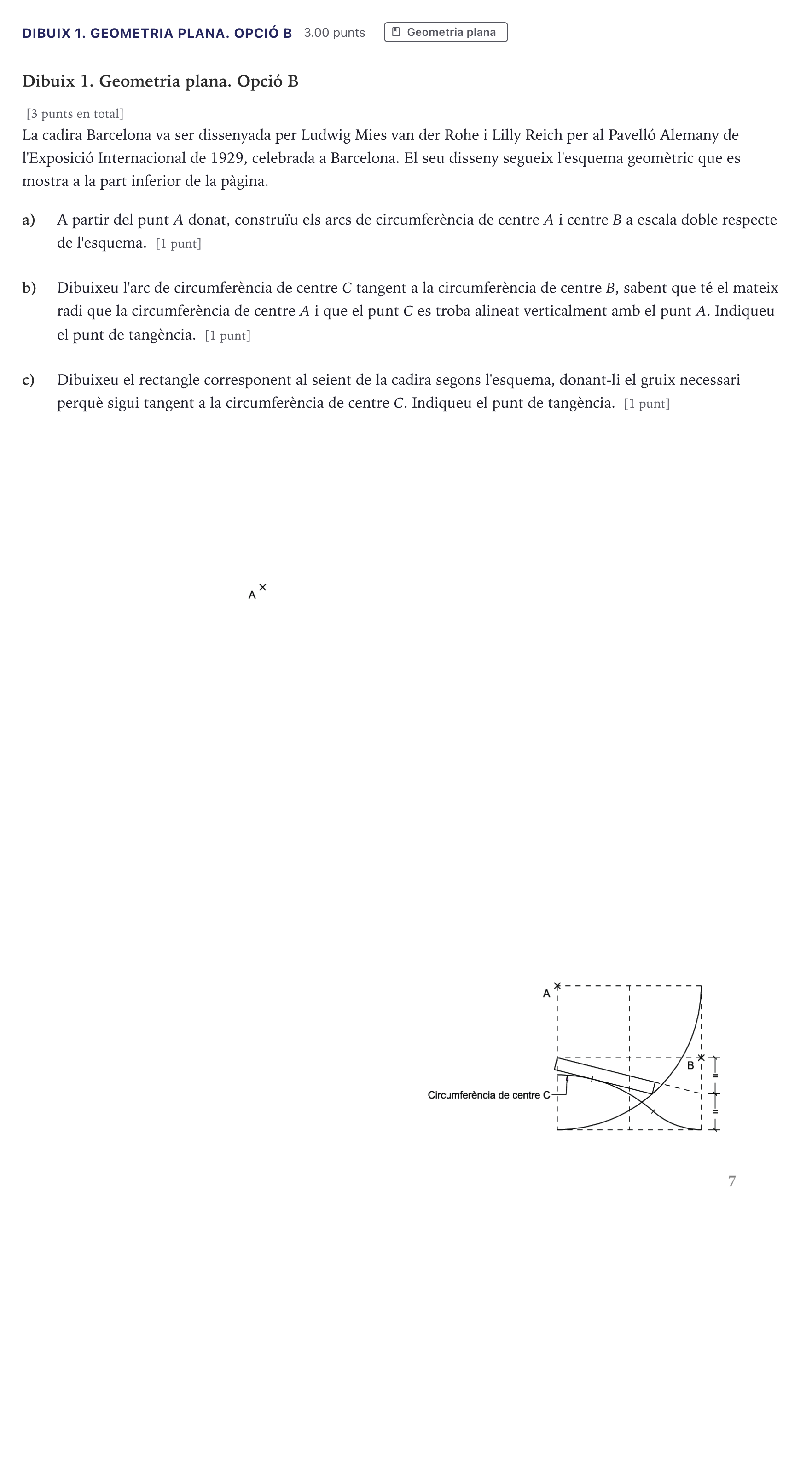 Enunciado: Ejercicio Dibuix 1. Geometria plana. Opció B · Dibujo técnico II Selectividad Cataluña Juny Serie 5 2026