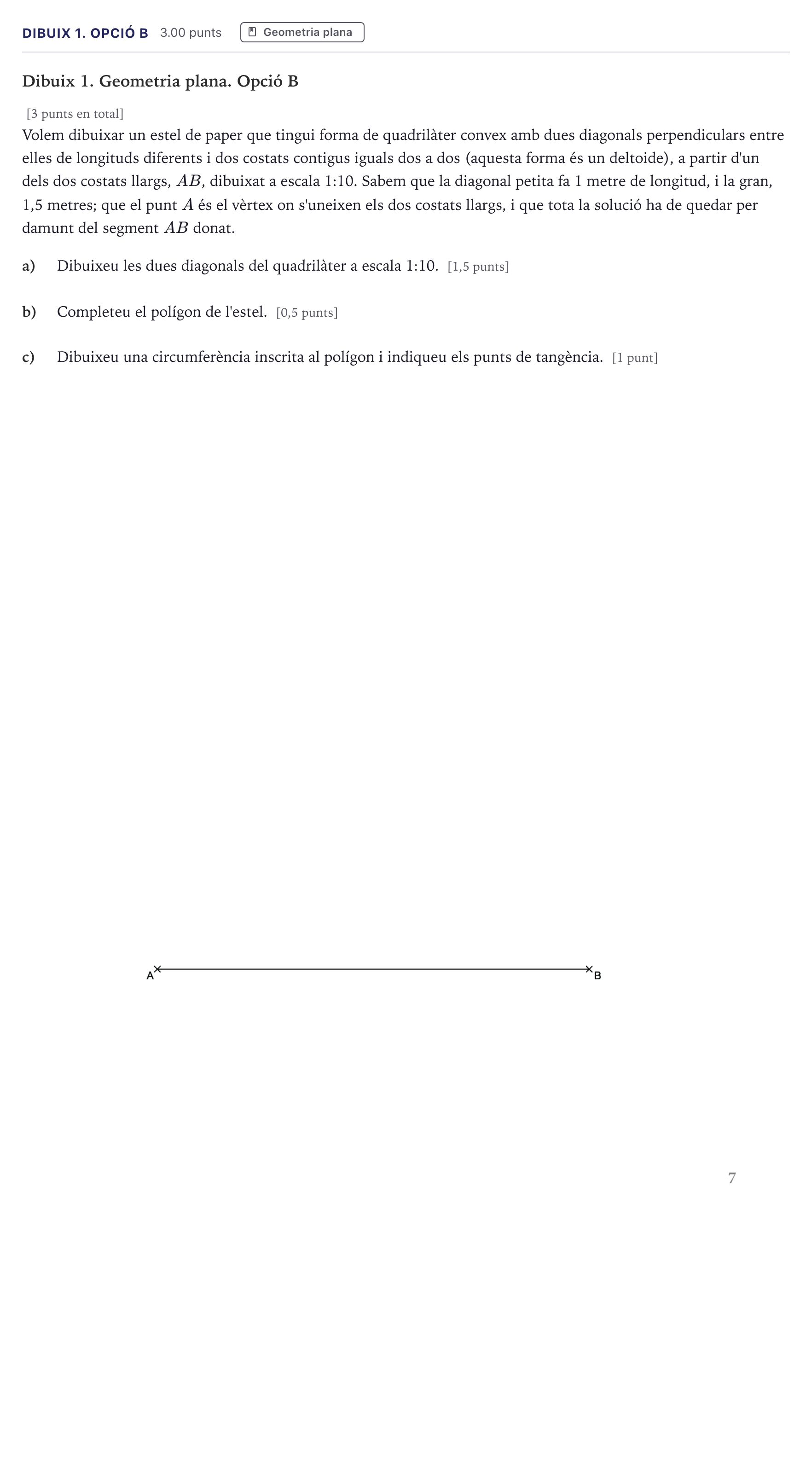 Enunciado: Ejercicio Dibuix 1. Opció B · Dibujo técnico II Selectividad Cataluña Juny Serie 1 2026
