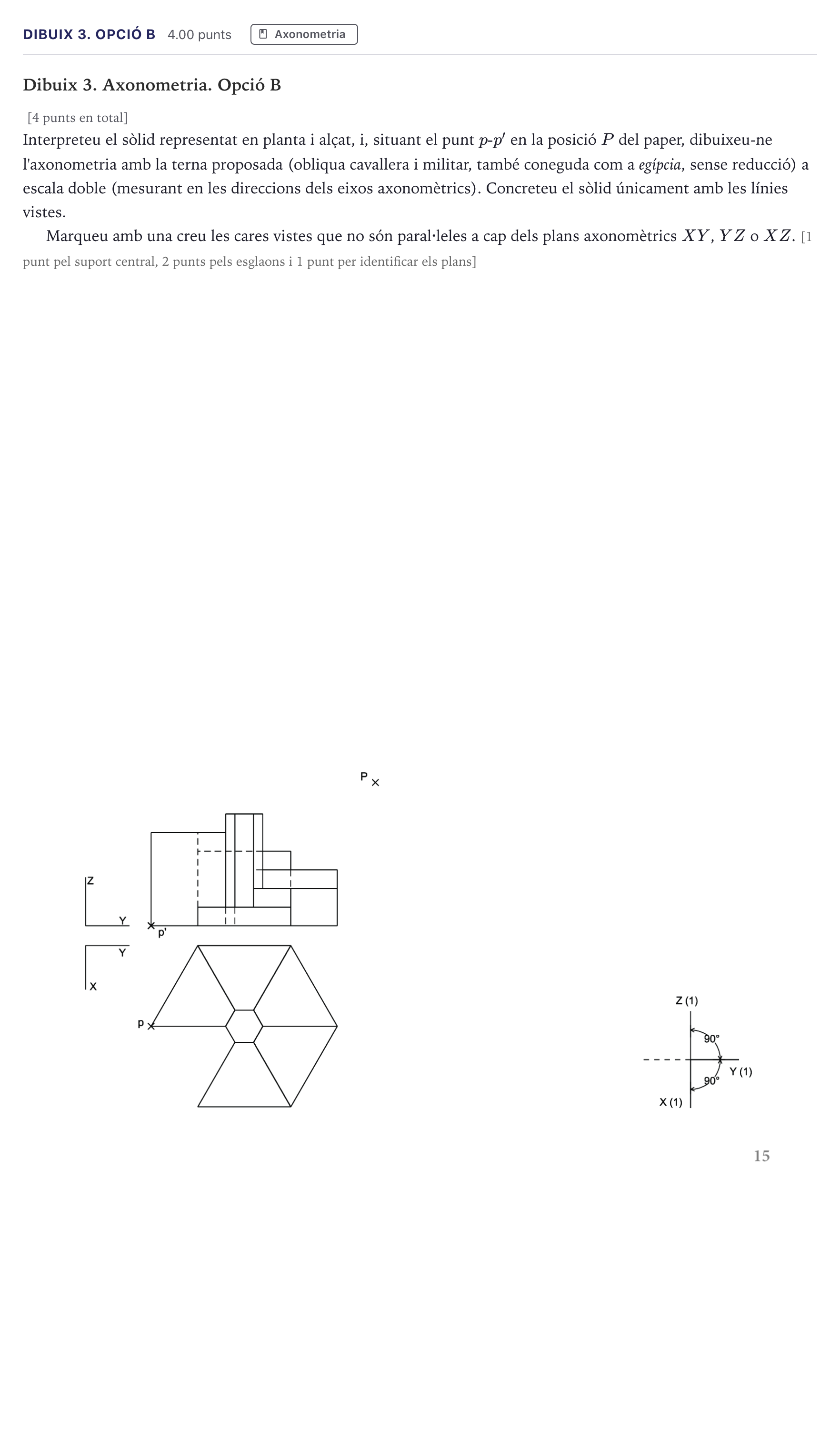 Enunciado: Ejercicio Dibuix 3. Opció B · Dibujo técnico II Selectividad Cataluña Juny Serie 1 2026