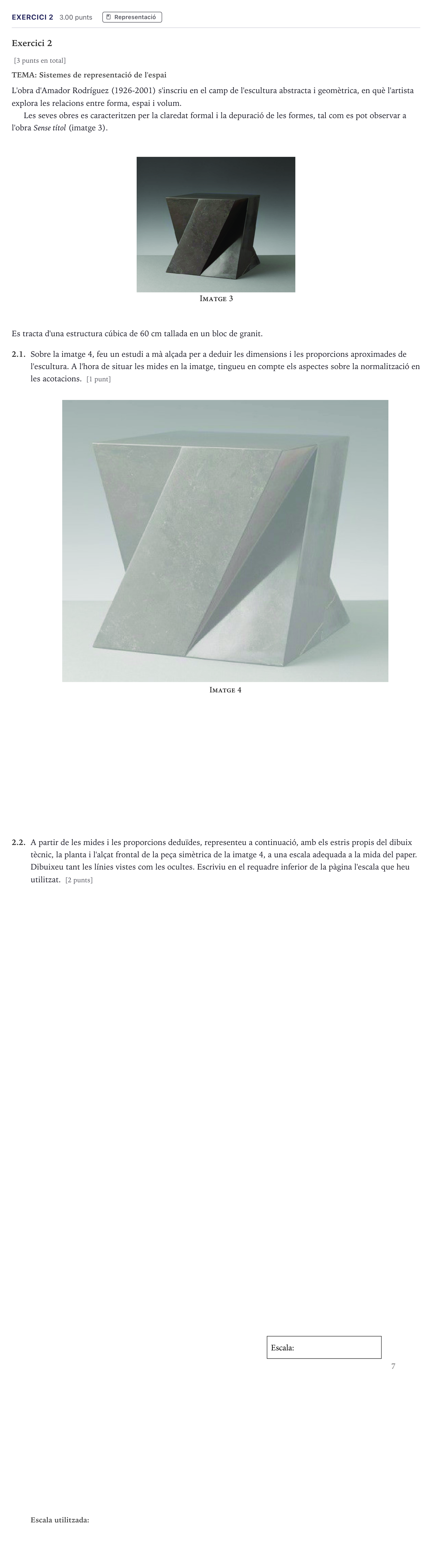 Enunciado: Exercici 2 · Dibujo Técnico Aplicado a las Artes Plásticas y al Diseño Selectividad Cataluña Juny Serie 1 2026