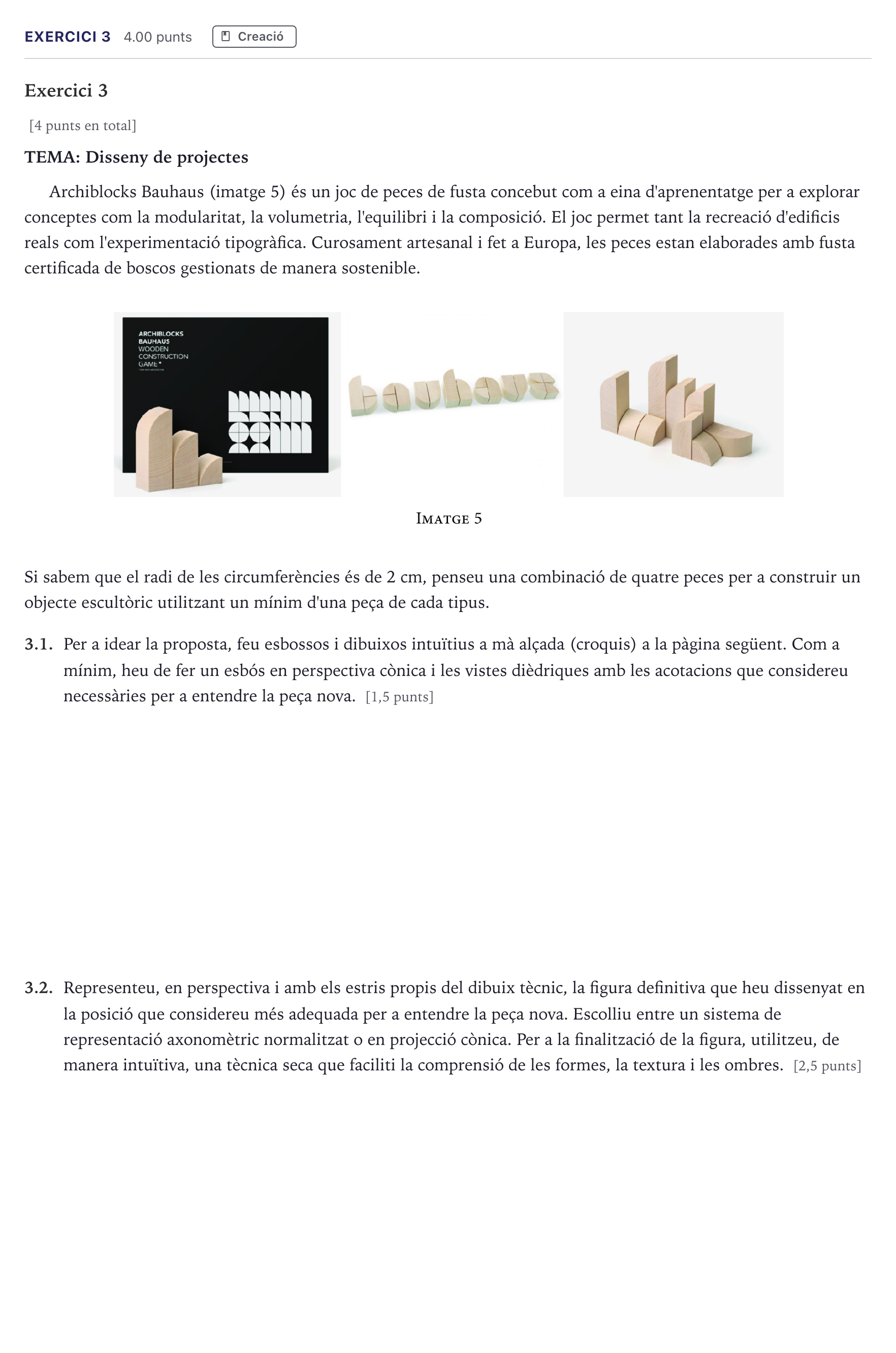 Enunciado: Exercici 3 · Dibujo Técnico Aplicado a las Artes Plásticas y al Diseño Selectividad Cataluña Juny Serie 1 2026