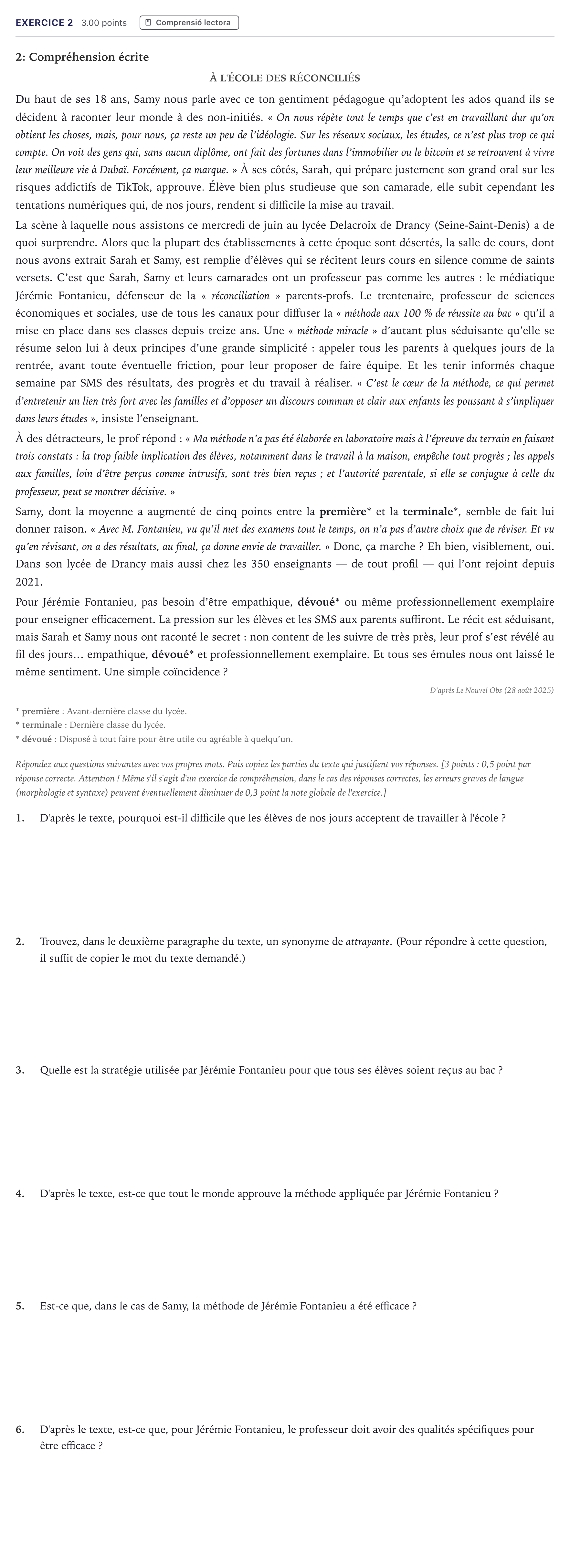 Enunciado: Problema 2 · Francés Selectividad Cataluña Juny Serie 1 2026