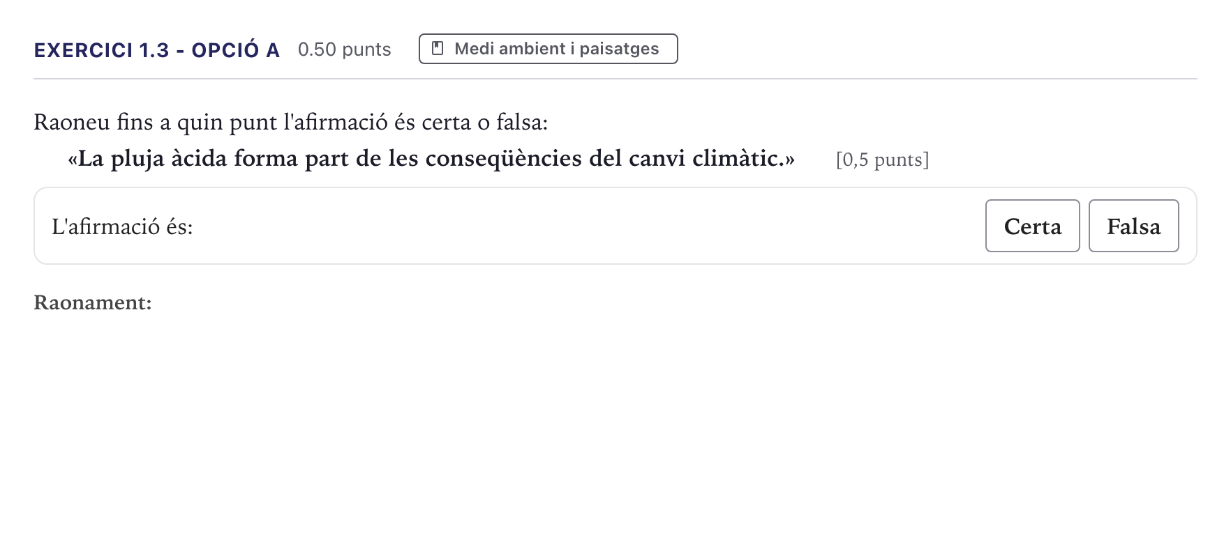 Enunciado: Exercici 1.3 - Opció A · Geografía Selectividad Cataluña Juny Serie 5 2026