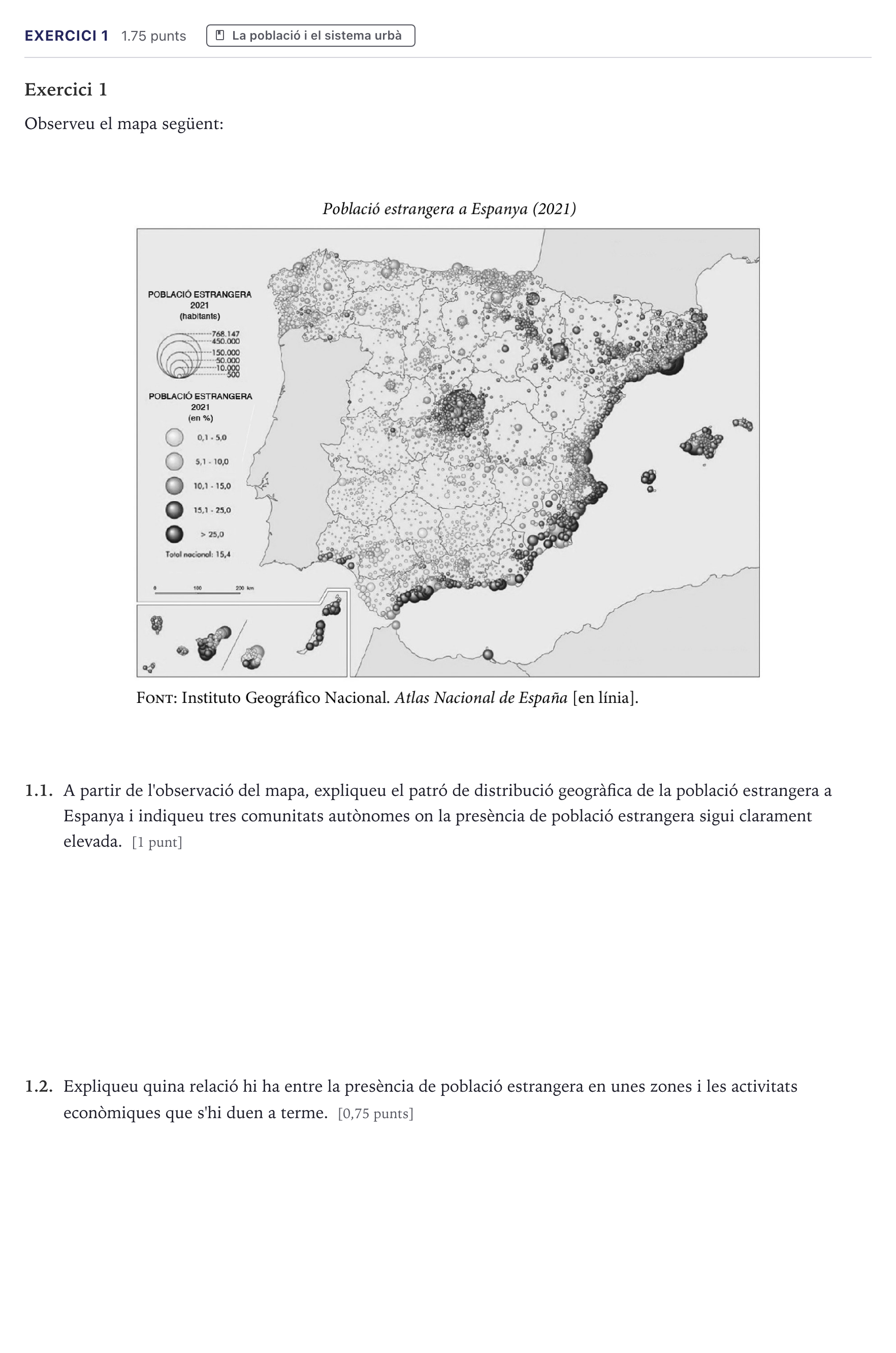 Enunciado: Exercici 1 · Geografía Selectividad Cataluña Juny Serie 1 2026