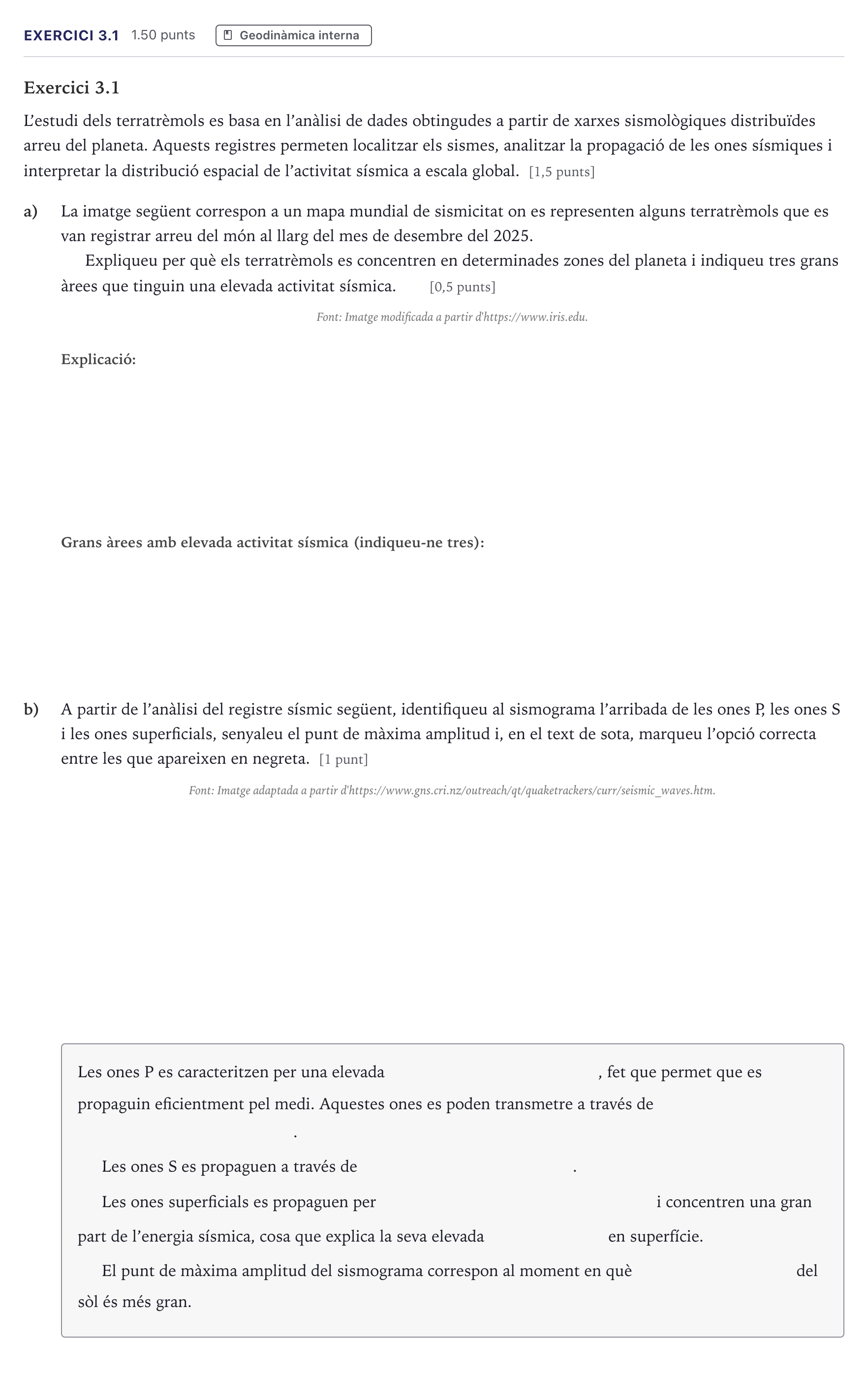 Enunciado: Exercici 3.1 · Ciencias de la Tierra y del Medio Ambiente Selectividad Cataluña Setembre Serie 2 2026