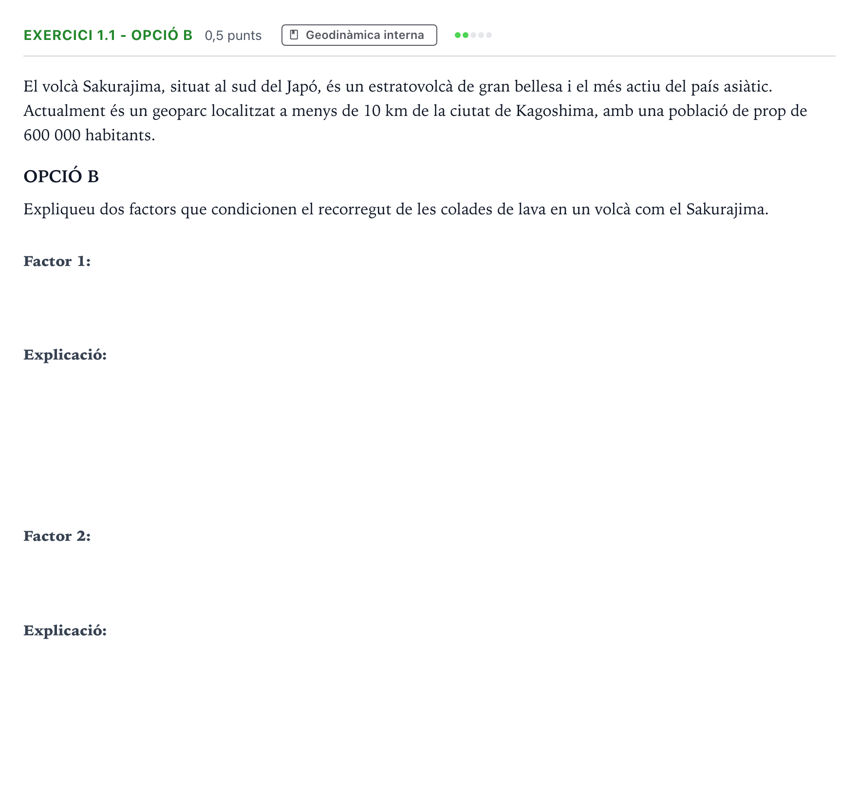 Enunciado: Exercici 1.1 - Opció B · Ciencias de la Tierra y del Medio Ambiente Selectividad Cataluña Juny Serie 5 2026