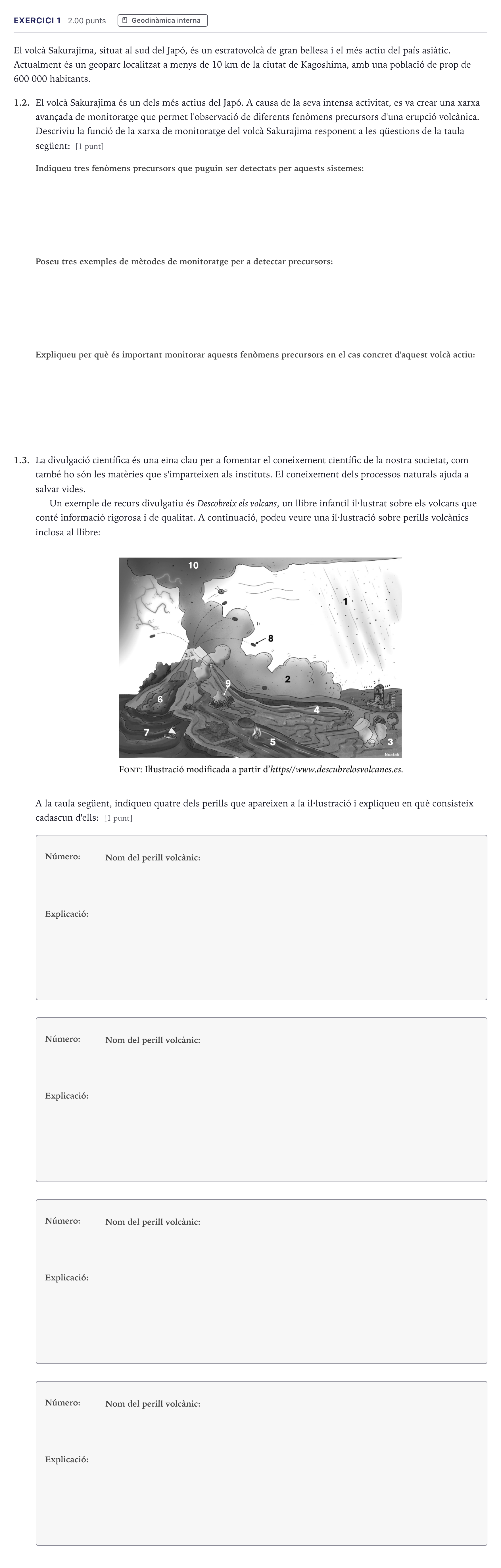 Enunciado: Exercici 1 · Ciencias de la Tierra y del Medio Ambiente Selectividad Cataluña Juny Serie 5 2026