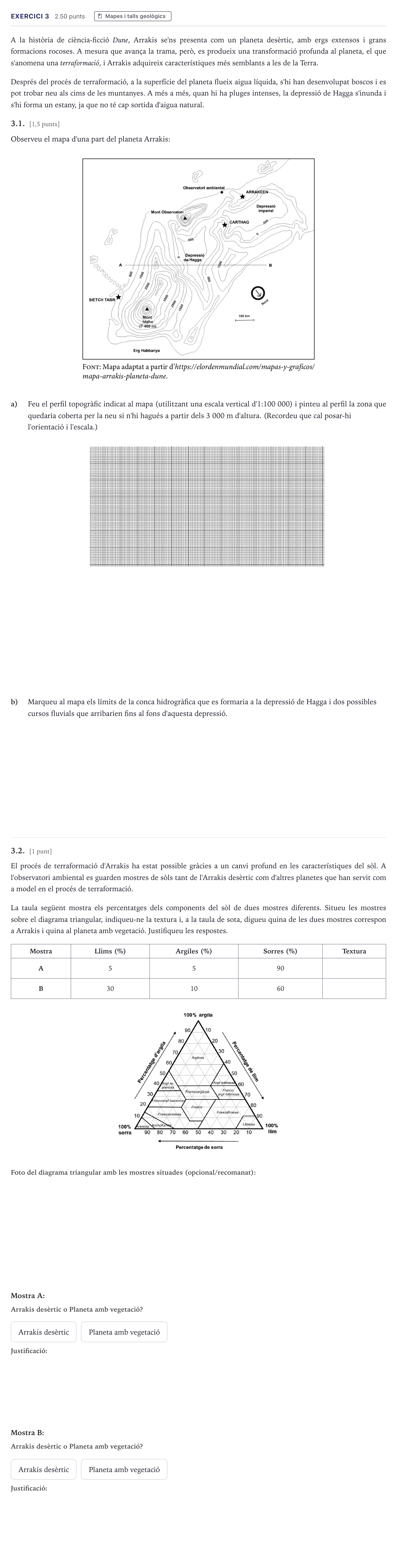 Enunciado: Exercici 3 · Ciencias de la Tierra y del Medio Ambiente Selectividad Cataluña Juny Serie 5 2026