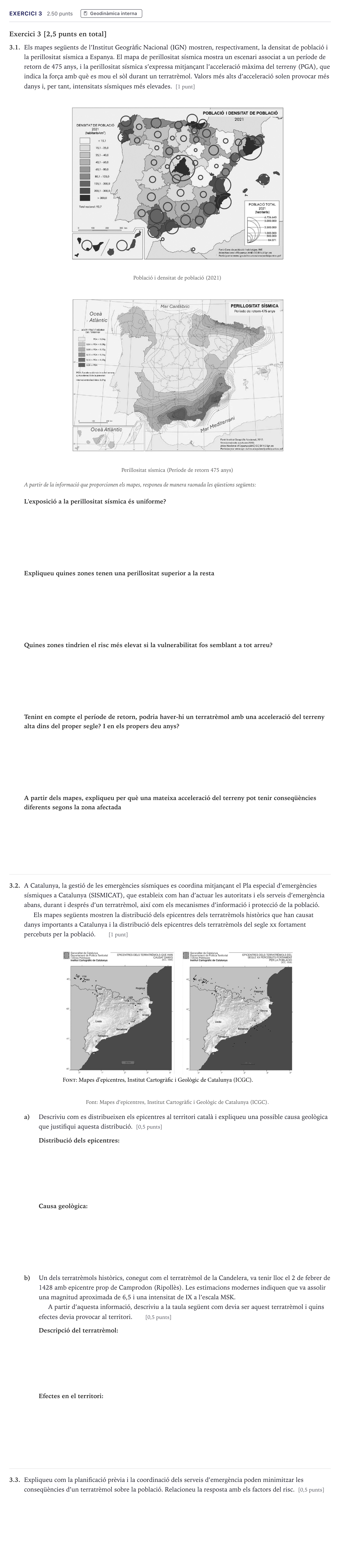 Enunciado: Exercici 3 · Ciencias de la Tierra y del Medio Ambiente Selectividad Cataluña Juny Serie 1 2026