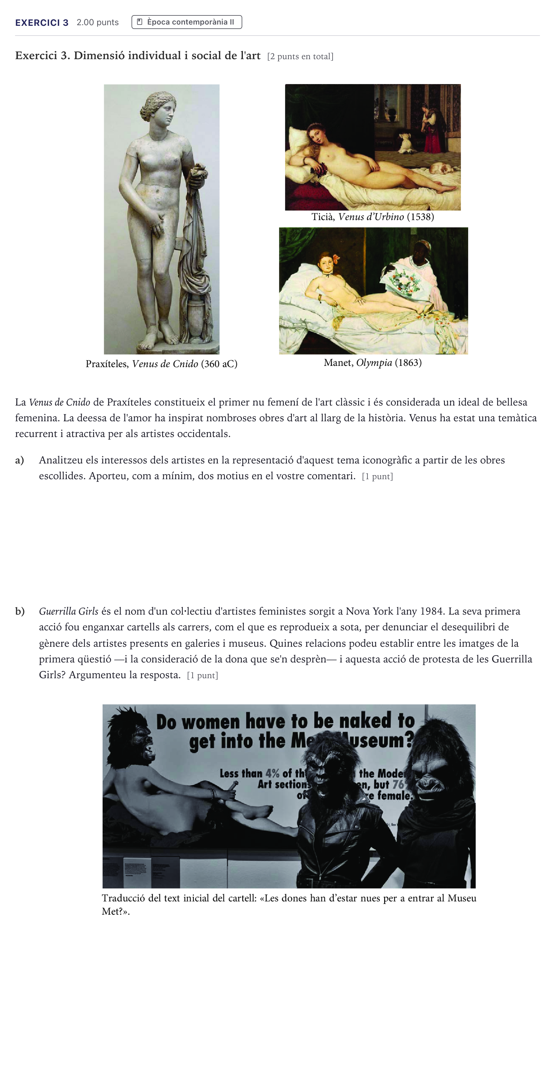 Enunciado: Exercici 3 · Historia del Arte Selectividad Cataluña Setembre Serie 2 2026