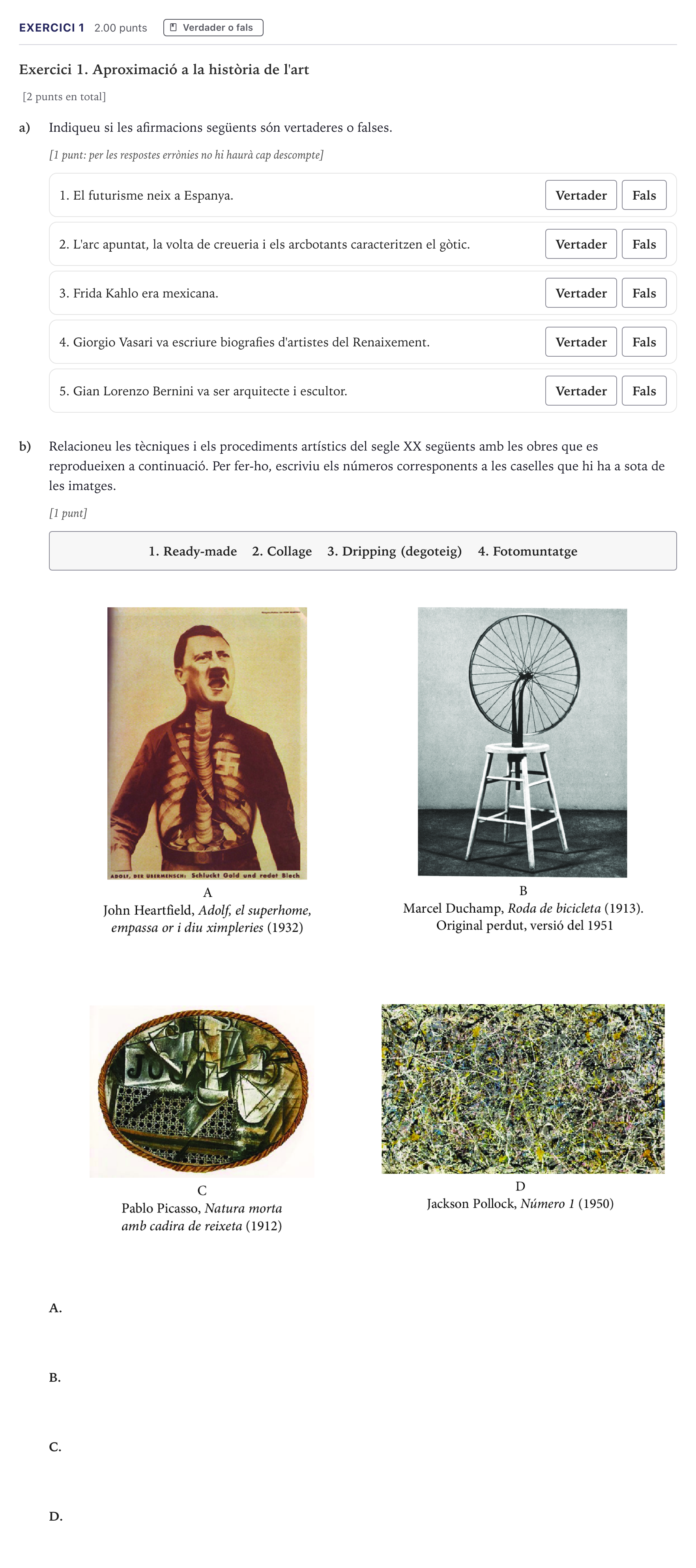 Enunciado: Exercici 1 · Historia del Arte Selectividad Cataluña Juny Serie 5 2026