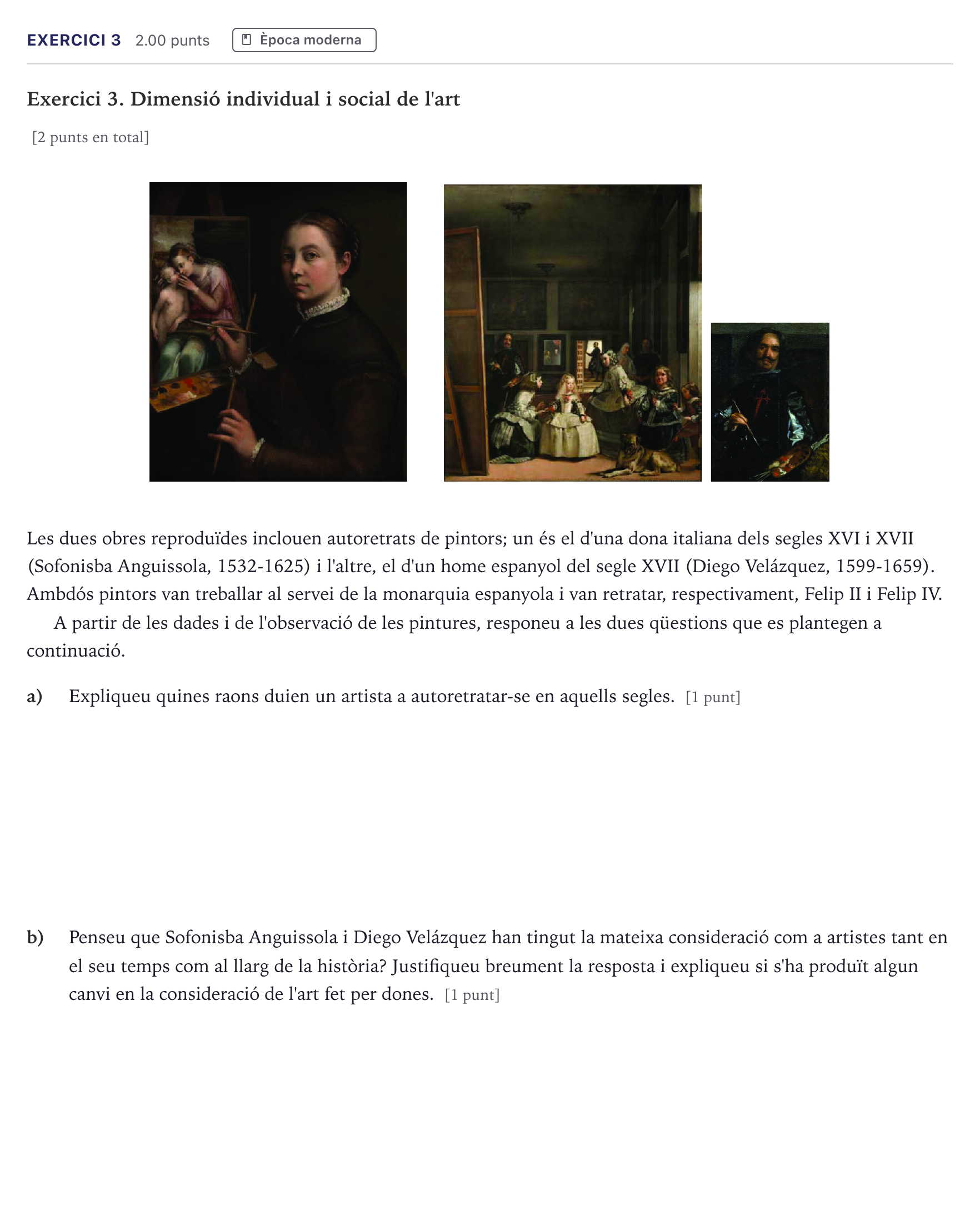 Enunciado: Exercici 3 · Historia del Arte Selectividad Cataluña Juny Serie 5 2026