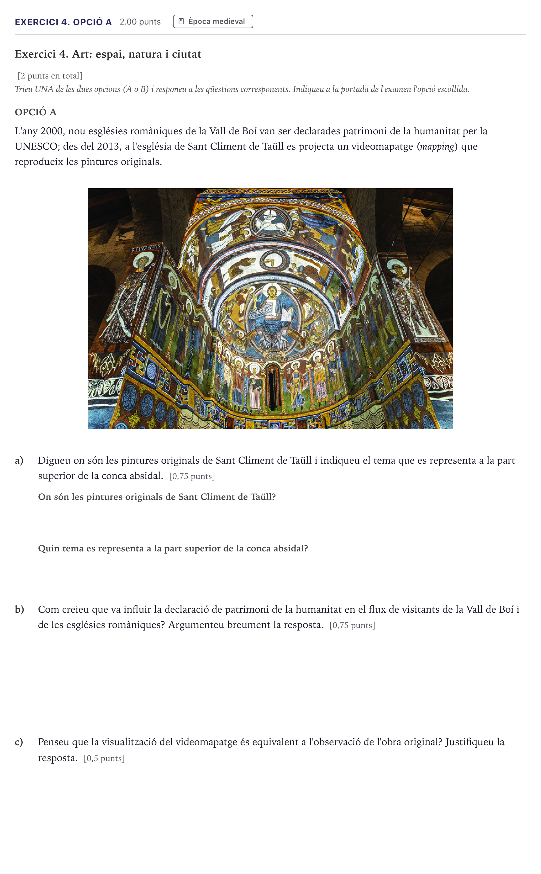 Enunciado: Exercici 4. Opció A · Historia del Arte Selectividad Cataluña Juny Serie 5 2026