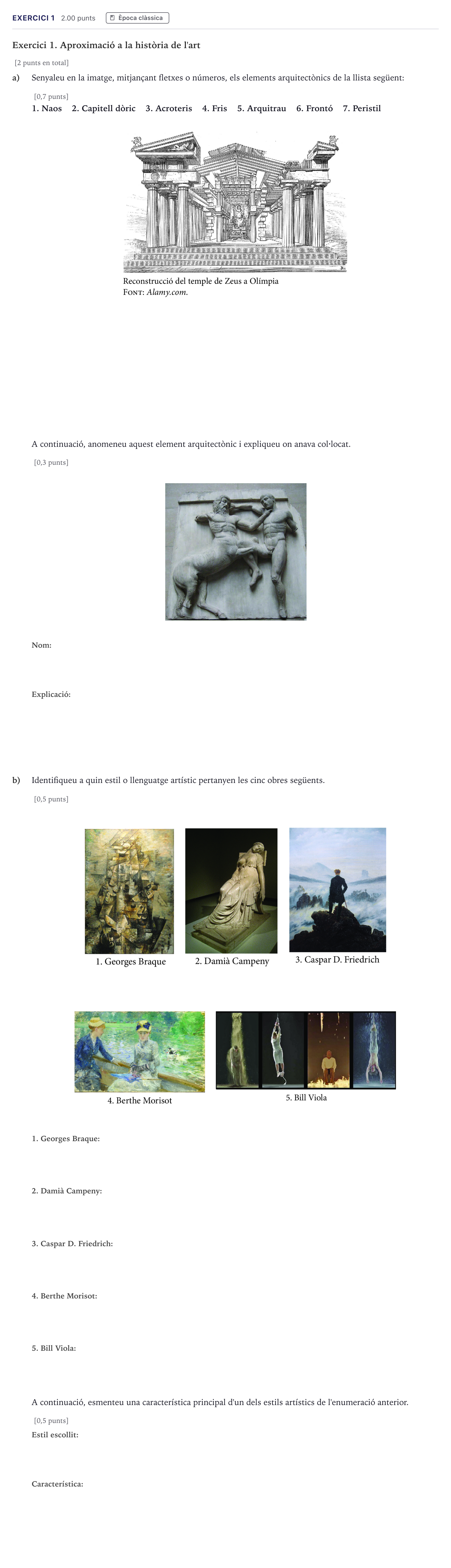 Enunciado: Exercici 1 · Historia del Arte Selectividad Cataluña Juny Serie 1 2026