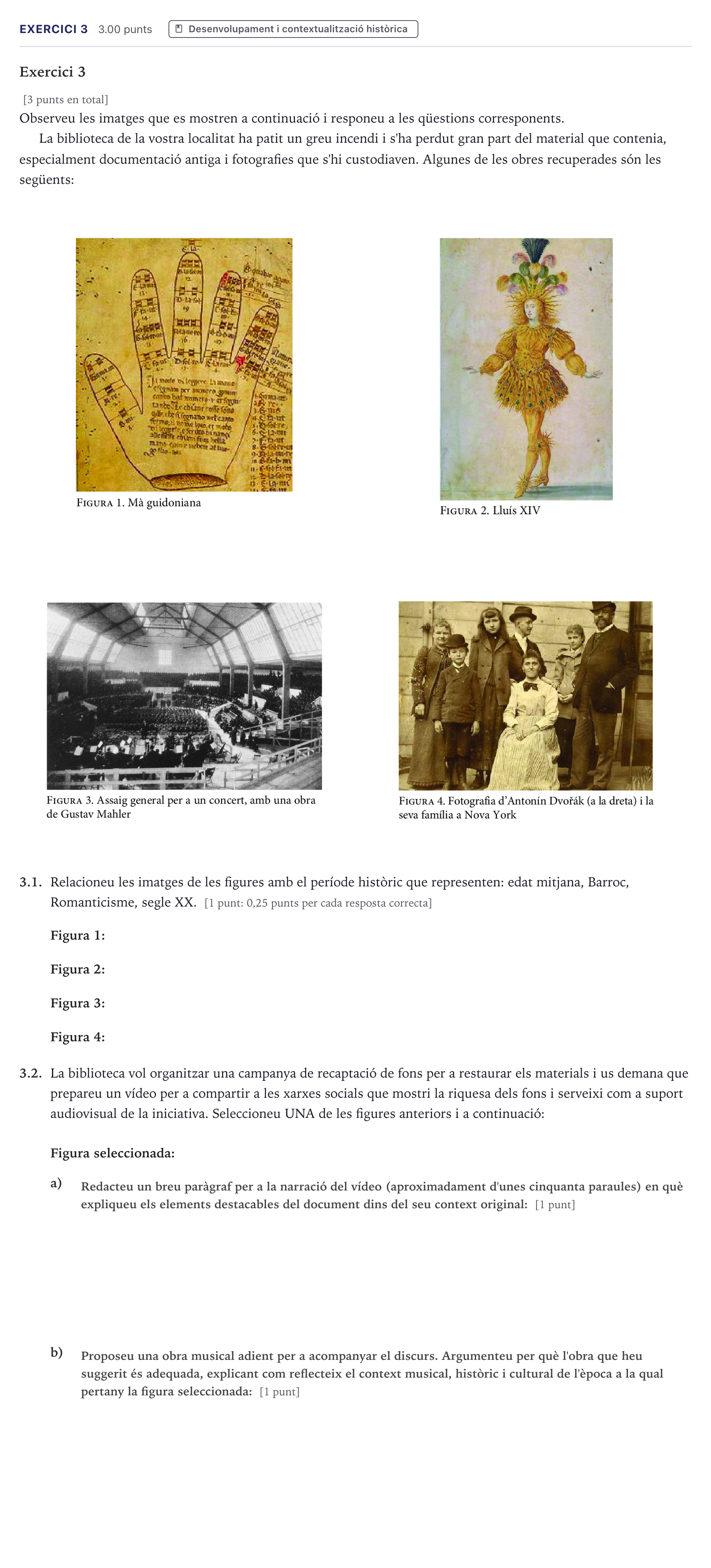 Enunciado: Exercici 3 · Historia de la Música y de la Danza Selectividad Cataluña Juny Serie 5 2026