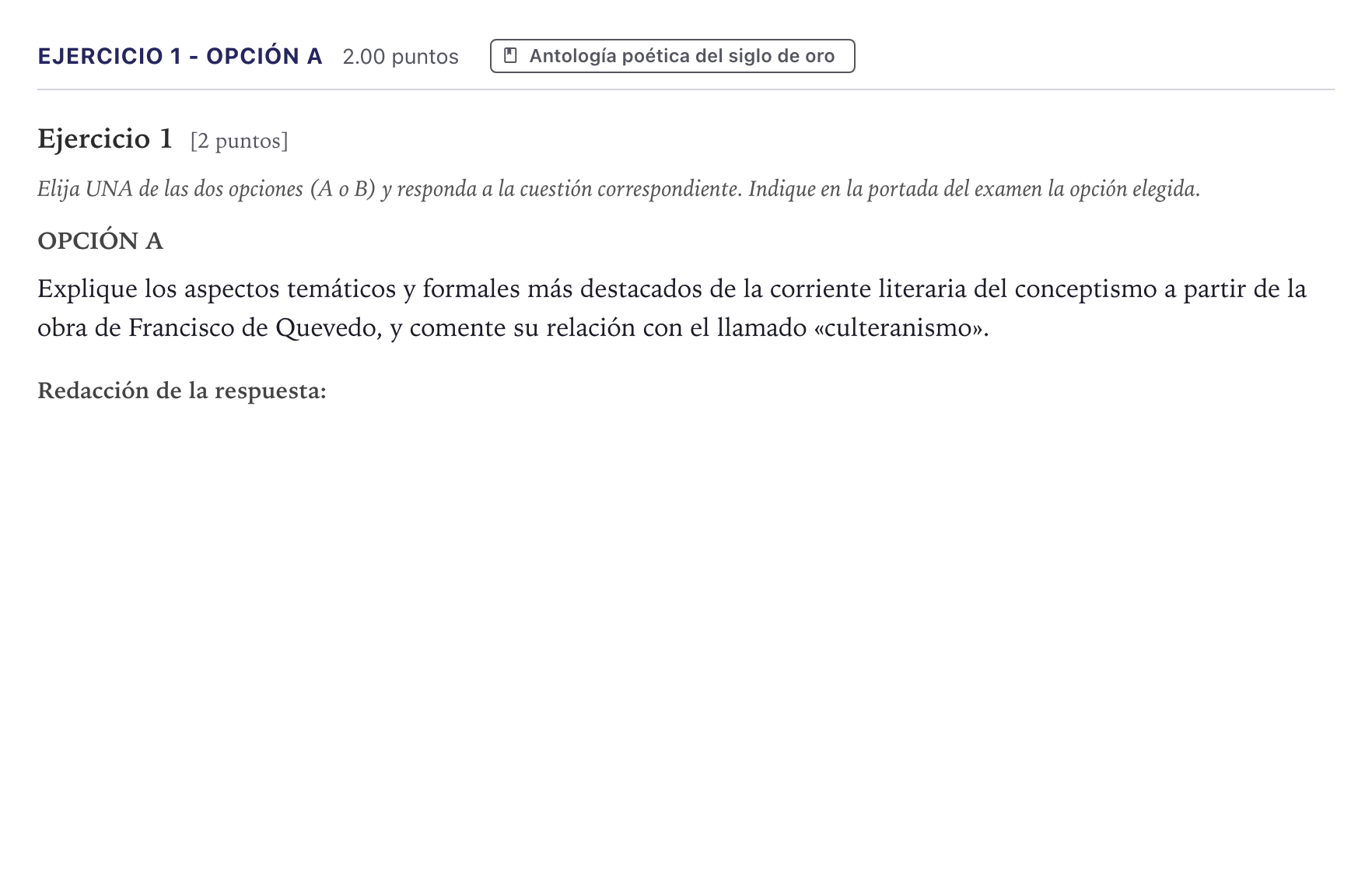 Enunciado: Ejercicio 1 - Opción A · Literatura castellana Selectividad Cataluña Setembre Serie 2 2026