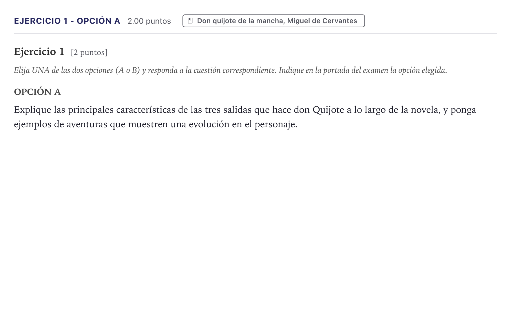 Enunciado: Ejercicio 1 - Opción A · Literatura castellana Selectividad Cataluña Juny Serie 5 2026