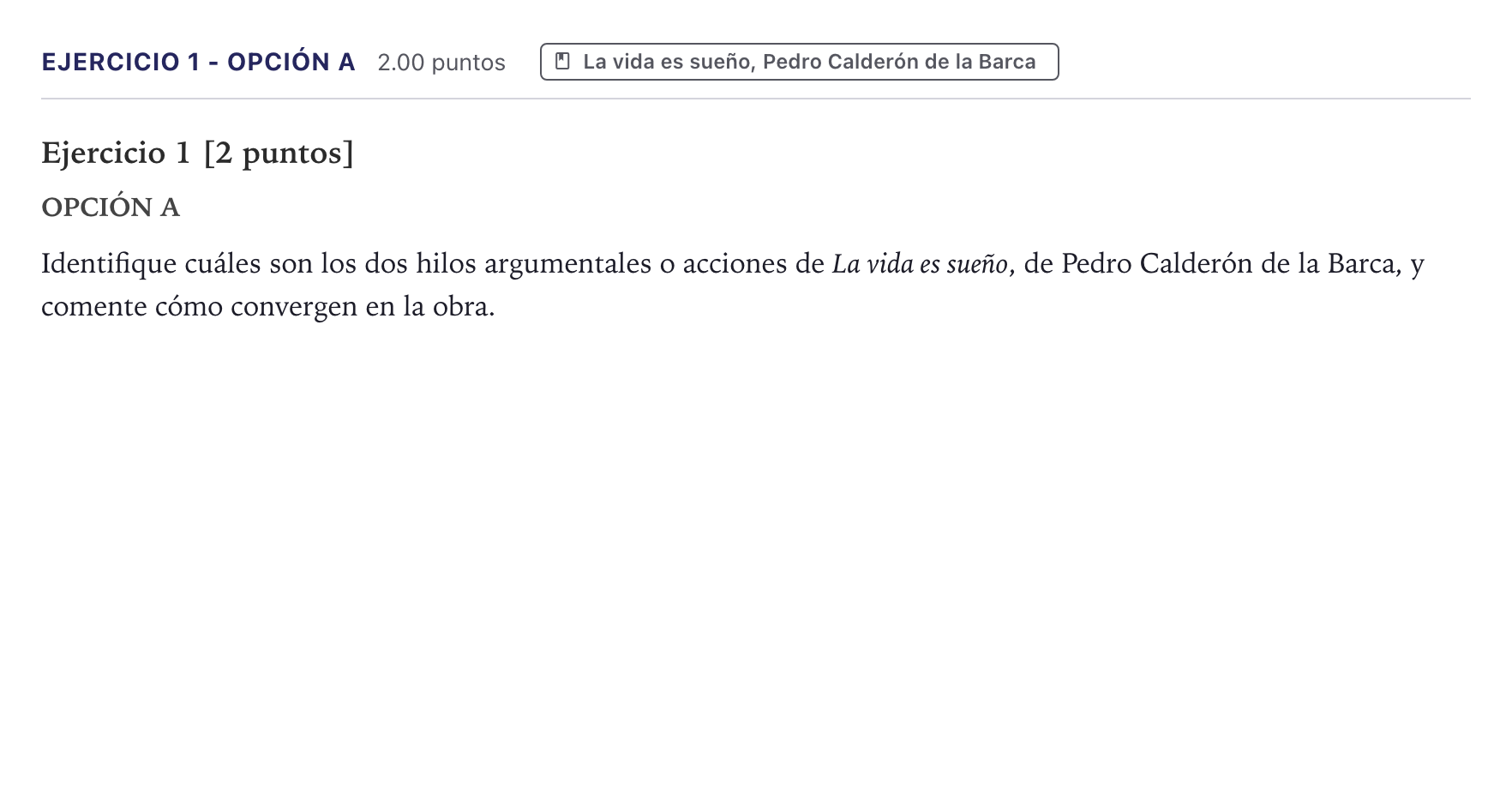 Enunciado: Ejercicio 1 - Opción A · Literatura castellana Selectividad Cataluña Juny Serie 1 2026