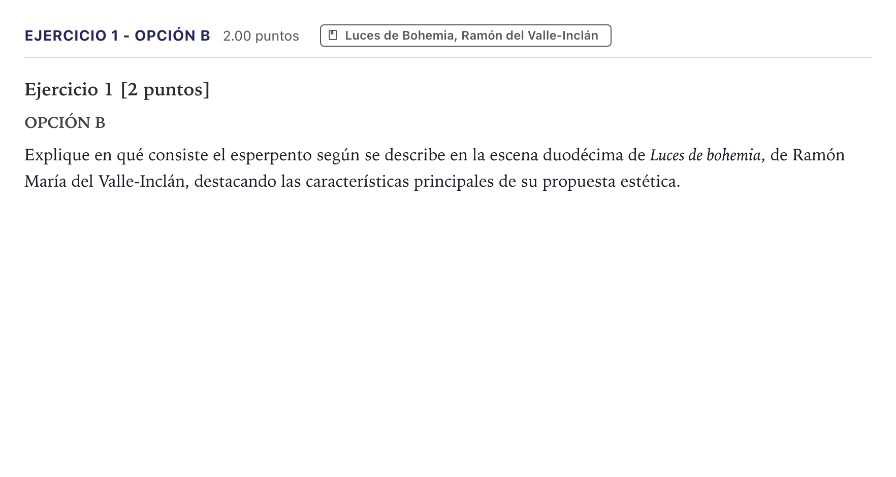 Enunciado: Ejercicio 1 - Opción B · Literatura castellana Selectividad Cataluña Juny Serie 1 2026