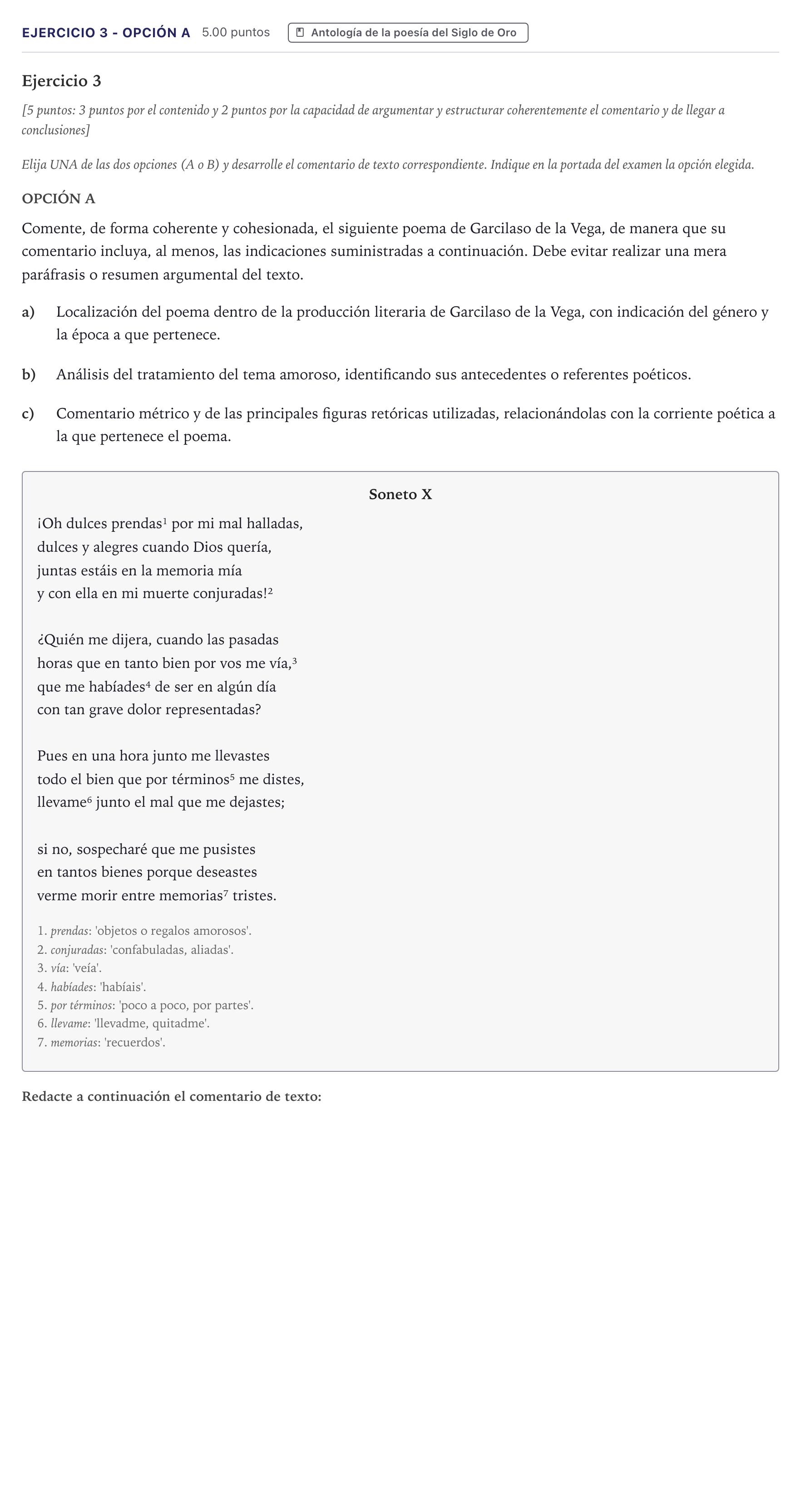 Enunciado: Ejercicio 3 - Opción A · Literatura castellana Selectividad Cataluña Juny Serie 1 2026