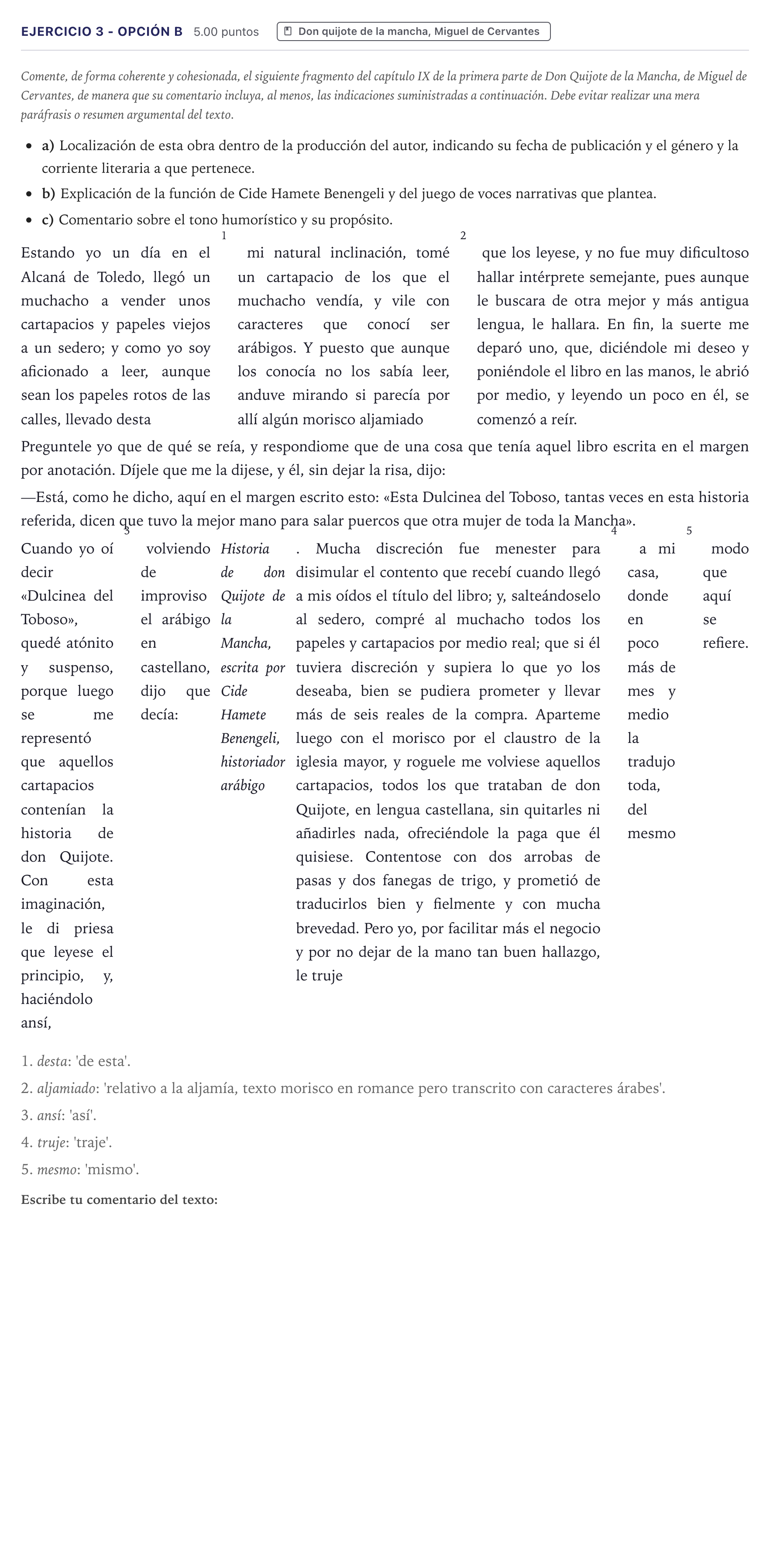 Enunciado: Ejercicio 3 - Opción B · Literatura castellana Selectividad Cataluña Juny Serie 1 2026