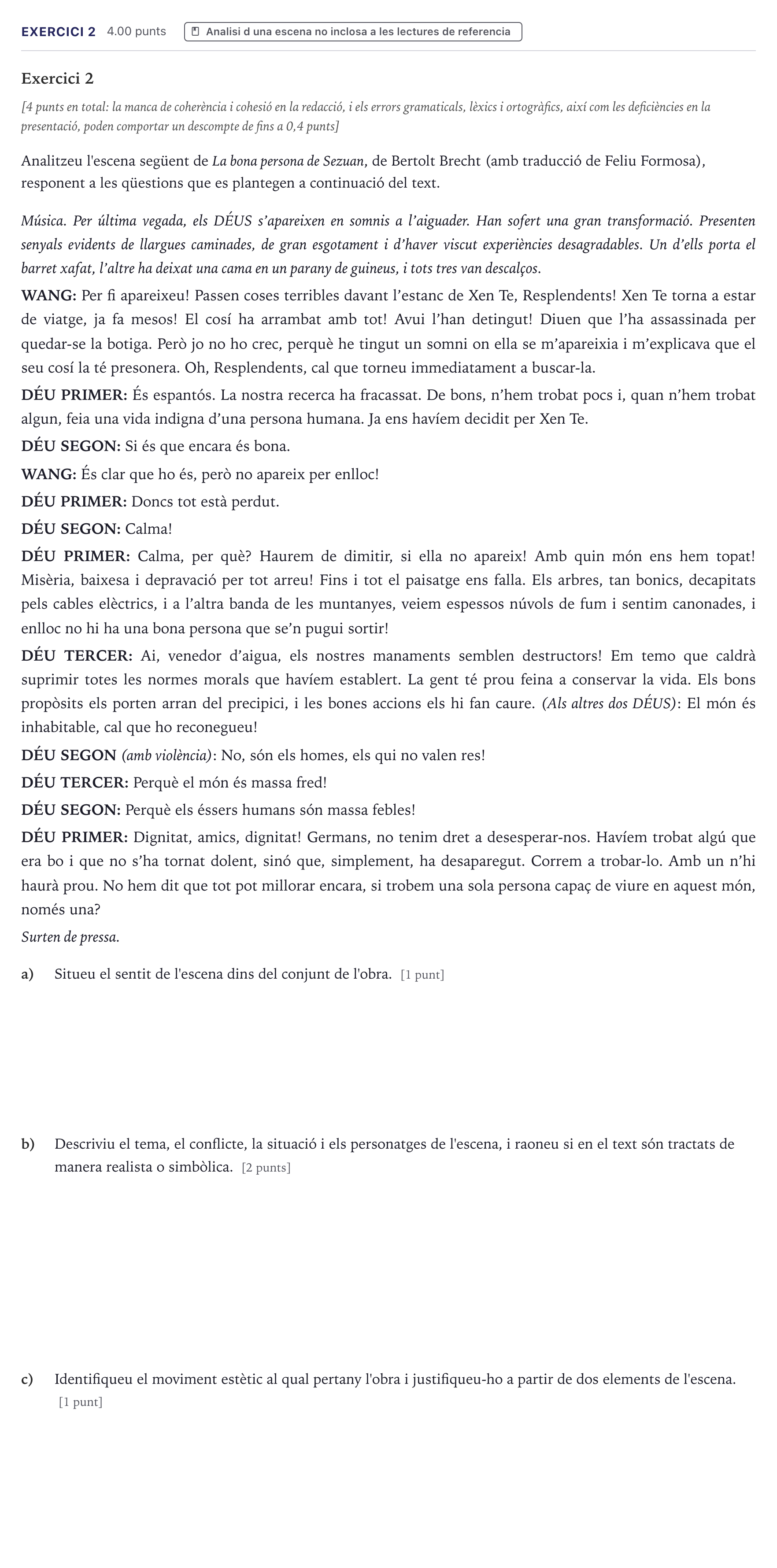 Enunciado: Exercici 2 · Literatura Dramática Selectividad Cataluña Setembre Serie 2 2026