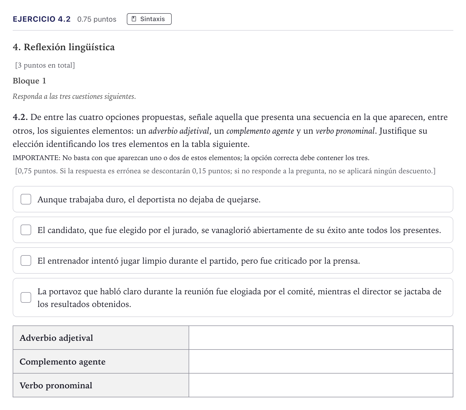 Enunciado: Ejercicio 4.2 · Lengua Castellana y Literatura II Selectividad Cataluña Setembre Serie 2 2026