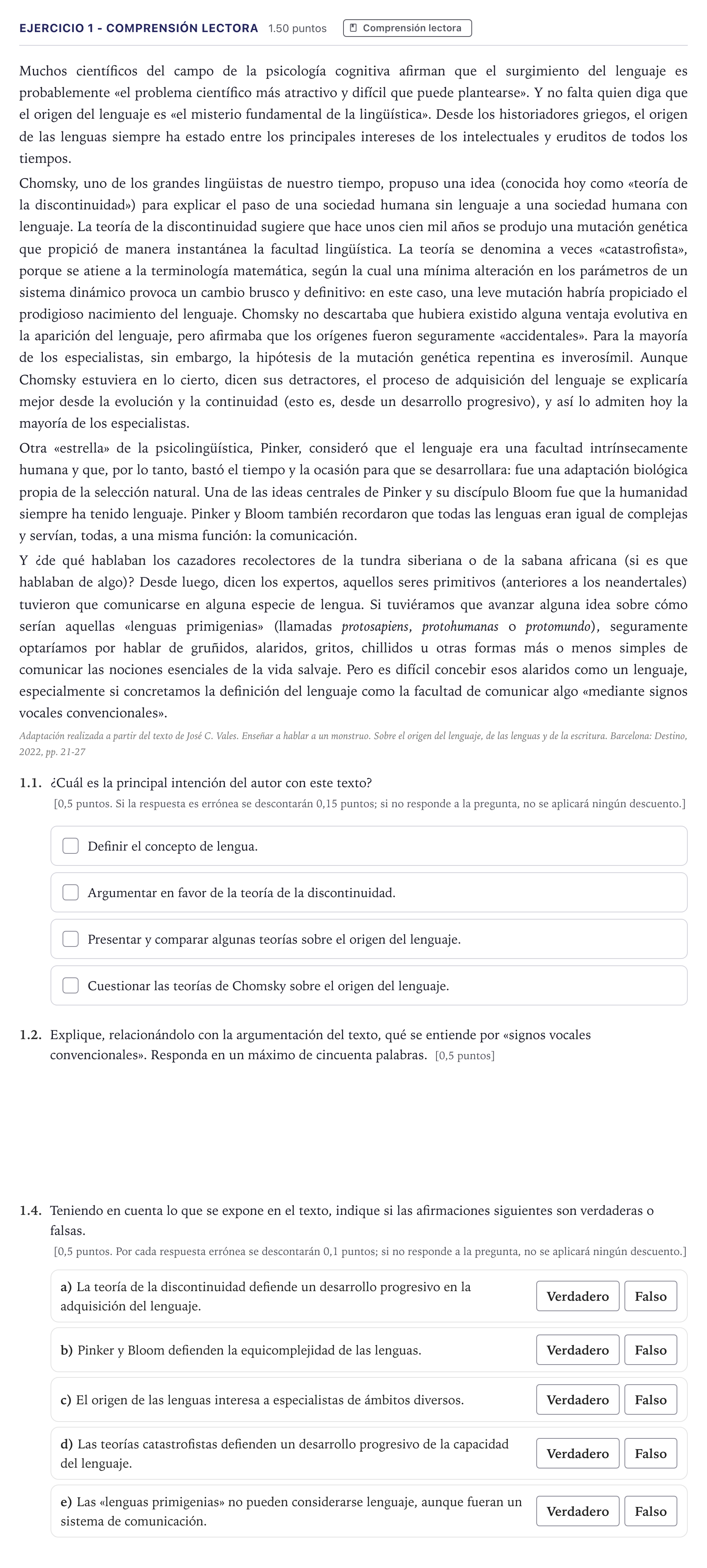 Enunciado: Ejercicio 1 - Comprensión lectora · Lengua Castellana y Literatura II Selectividad Cataluña Juny Serie 5 2026