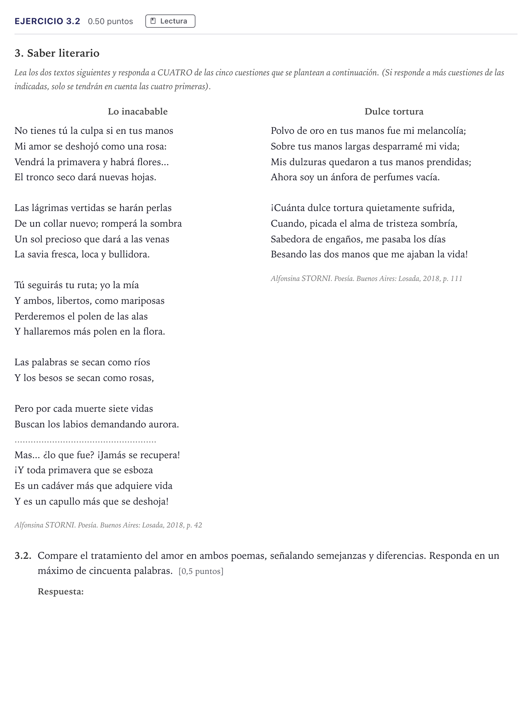 Enunciado: Ejercicio 3.2 · Lengua Castellana y Literatura II Selectividad Cataluña Juny Serie 5 2026