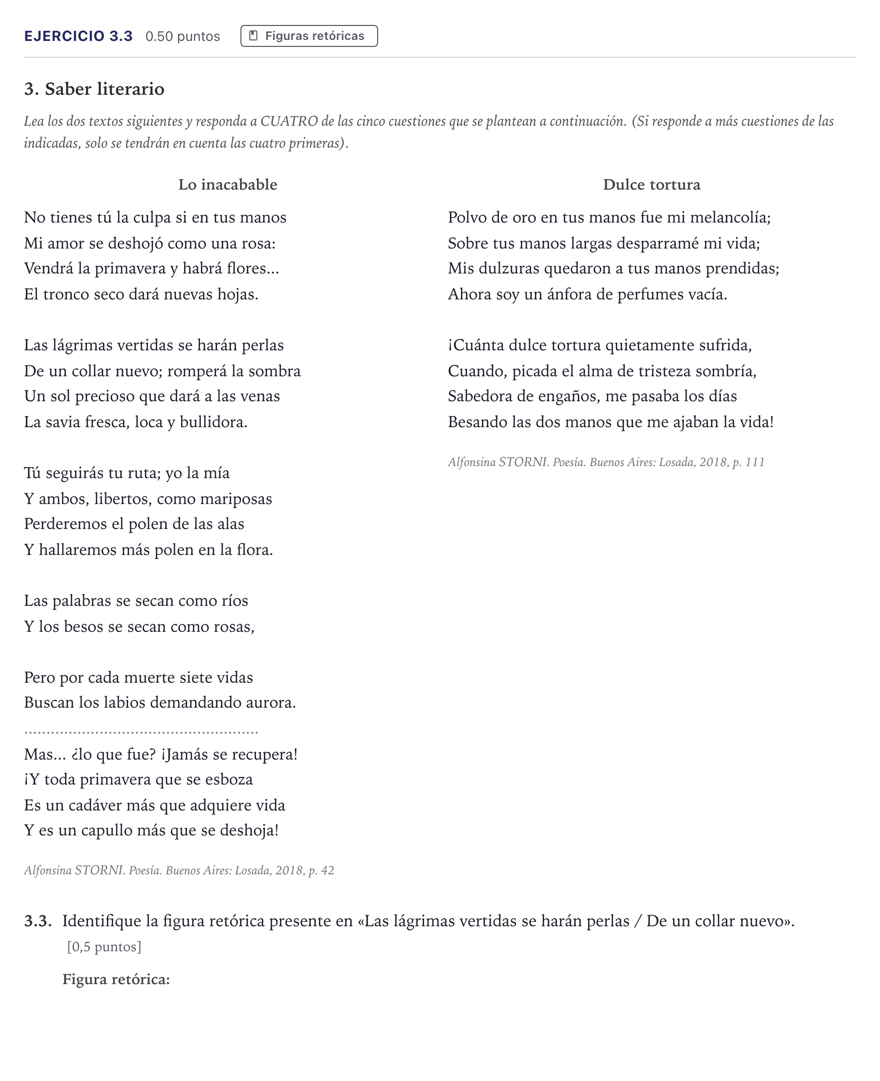Enunciado: Ejercicio 3.3 · Lengua Castellana y Literatura II Selectividad Cataluña Juny Serie 5 2026