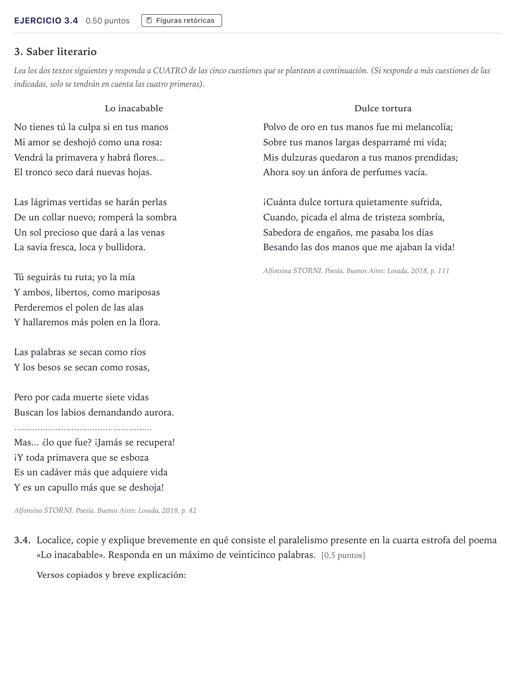 Enunciado: Ejercicio 3.4 · Lengua Castellana y Literatura II Selectividad Cataluña Juny Serie 5 2026