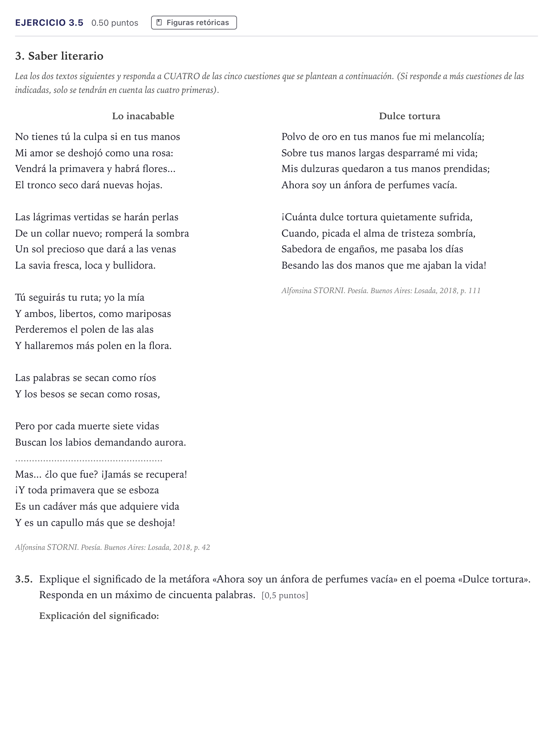 Enunciado: Ejercicio 3.5 · Lengua Castellana y Literatura II Selectividad Cataluña Juny Serie 5 2026