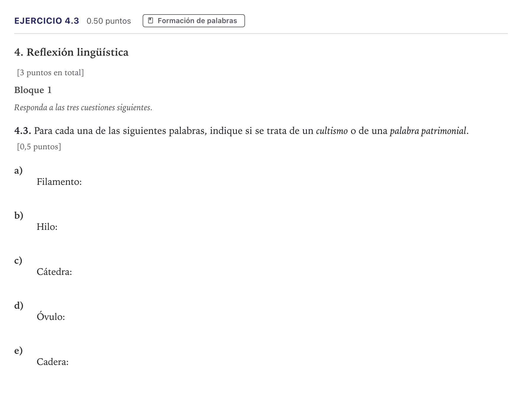 Enunciado: Ejercicio 4.3 · Lengua Castellana y Literatura II Selectividad Cataluña Juny Serie 5 2026